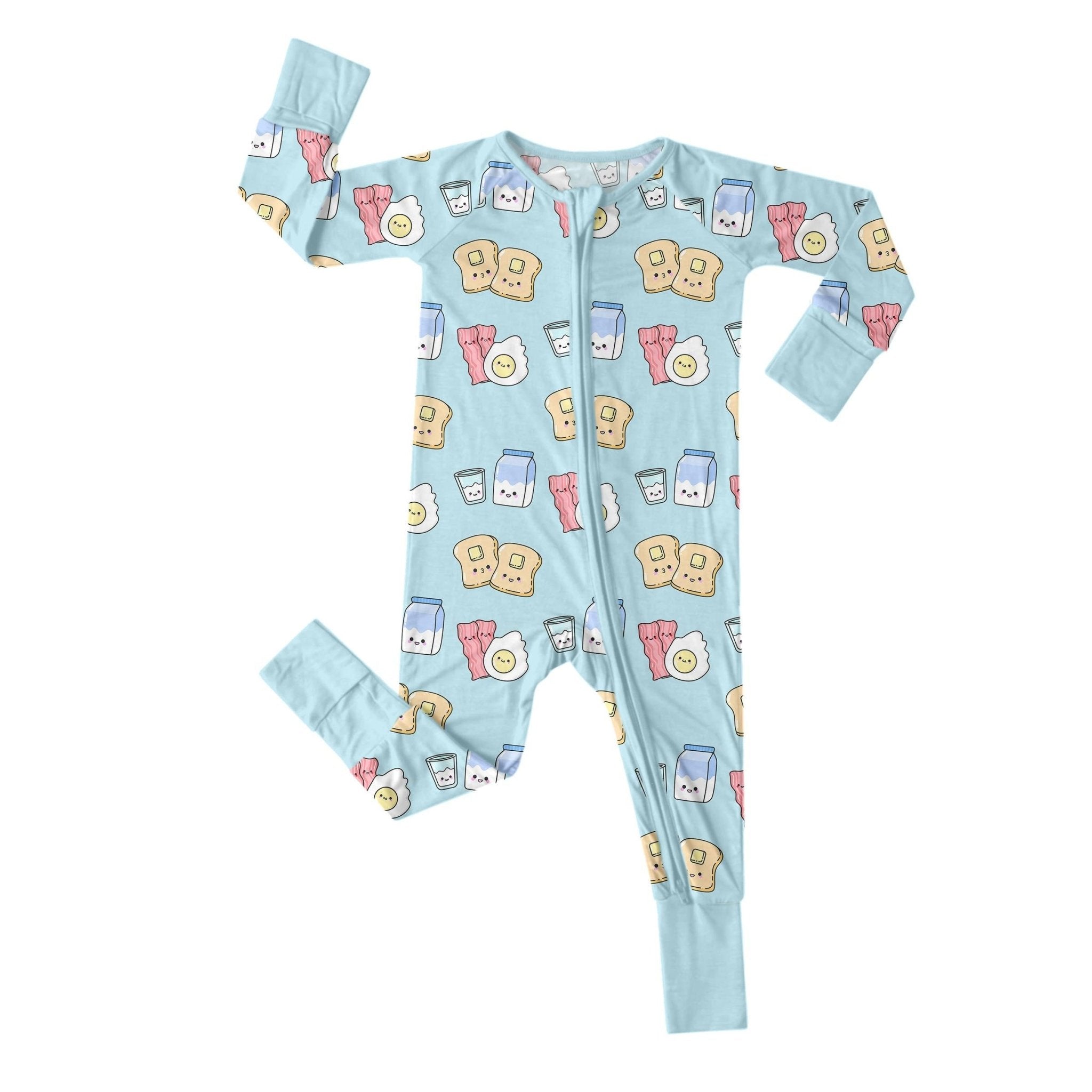 Blue Breakfast Buddies Convertible Zippered Romper - StazzyBaby