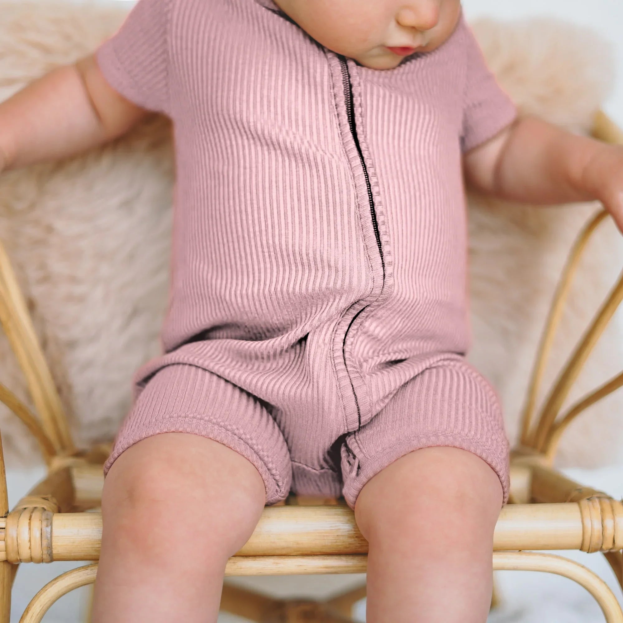 Blush Petal Ribbed Shorty Zippy - StazzyBaby