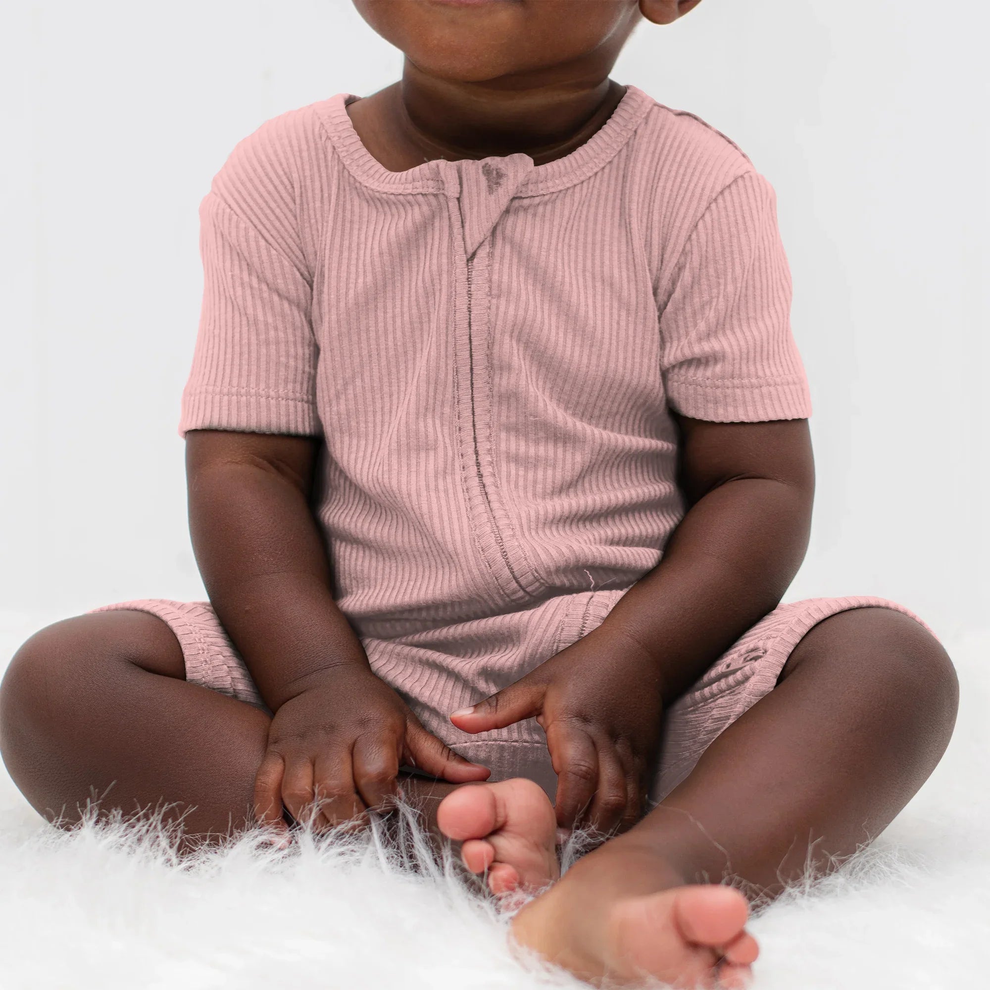 Blush Petal Ribbed Shorty Zippy - StazzyBaby