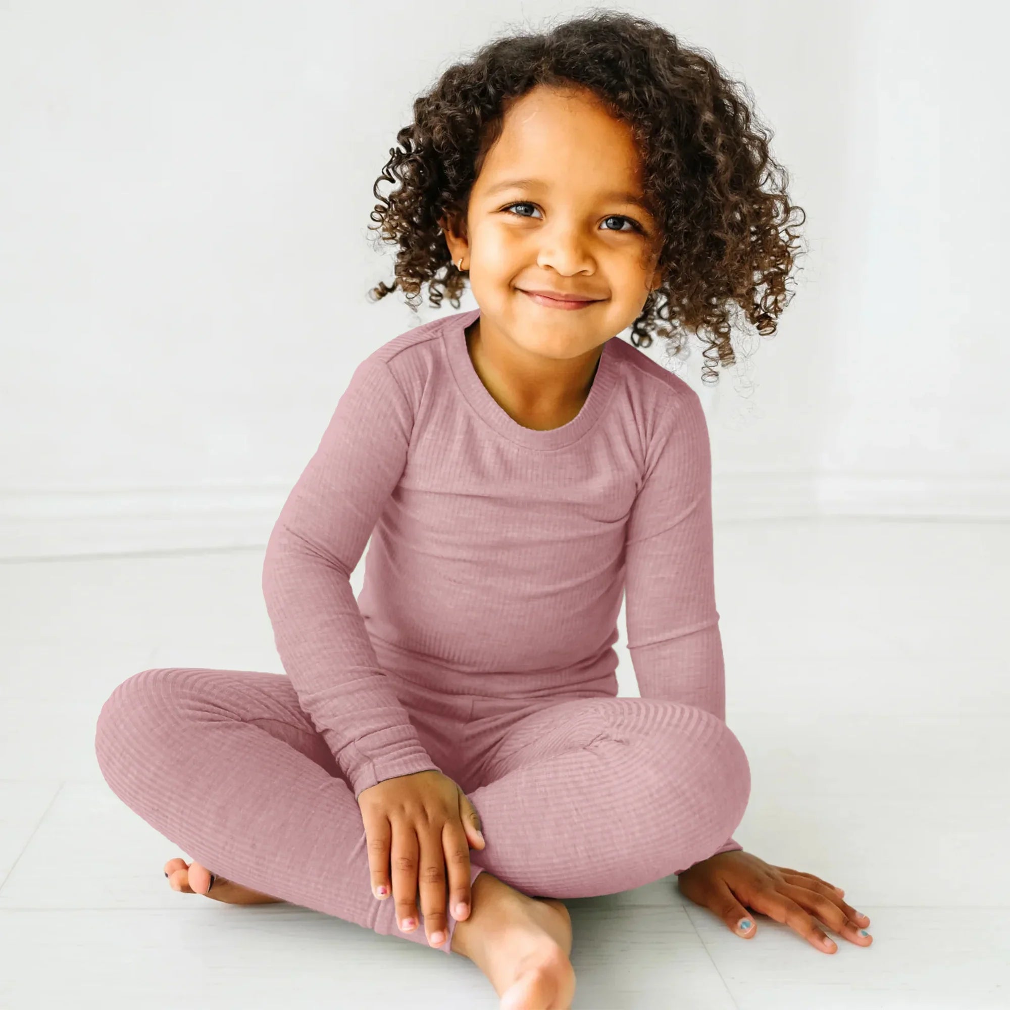 Blush Petal Ribbed Two Piece Long Sleeve Pajama Set - StazzyBaby