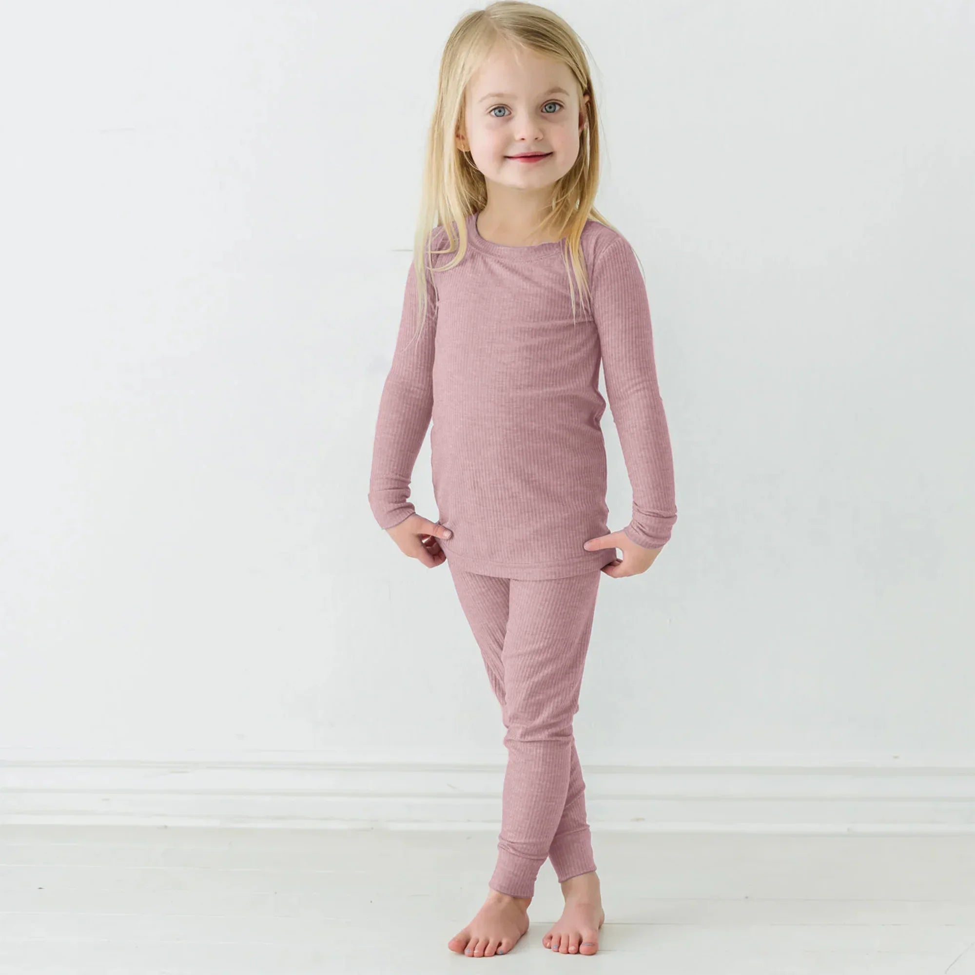 Blush Petal Ribbed Two Piece Long Sleeve Pajama Set - StazzyBaby