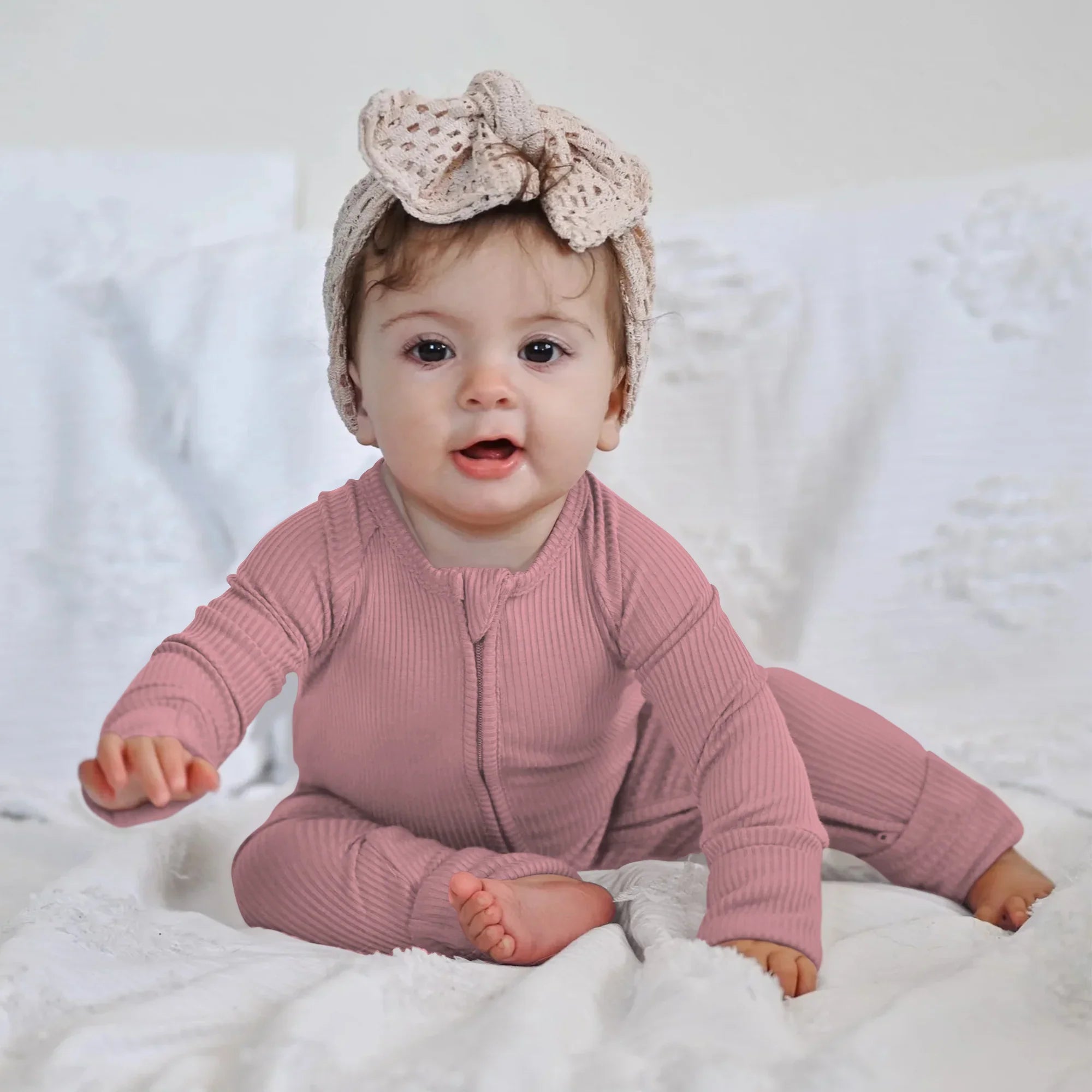 Blush Petal Ribbed Zippy - StazzyBaby