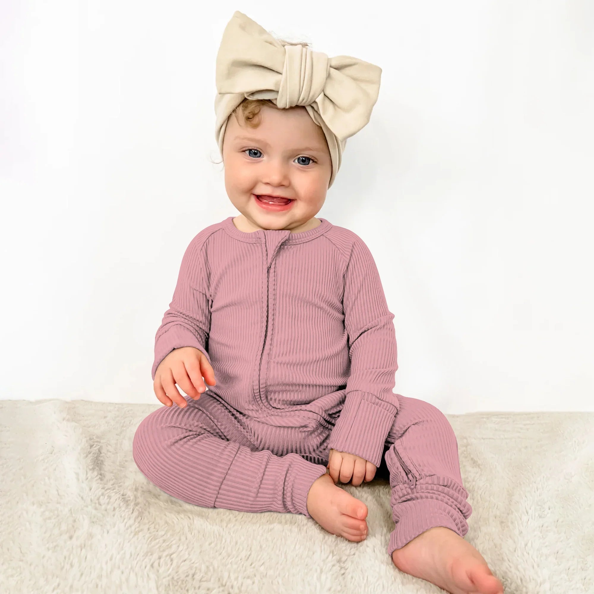 Blush Petal Ribbed Zippy - StazzyBaby