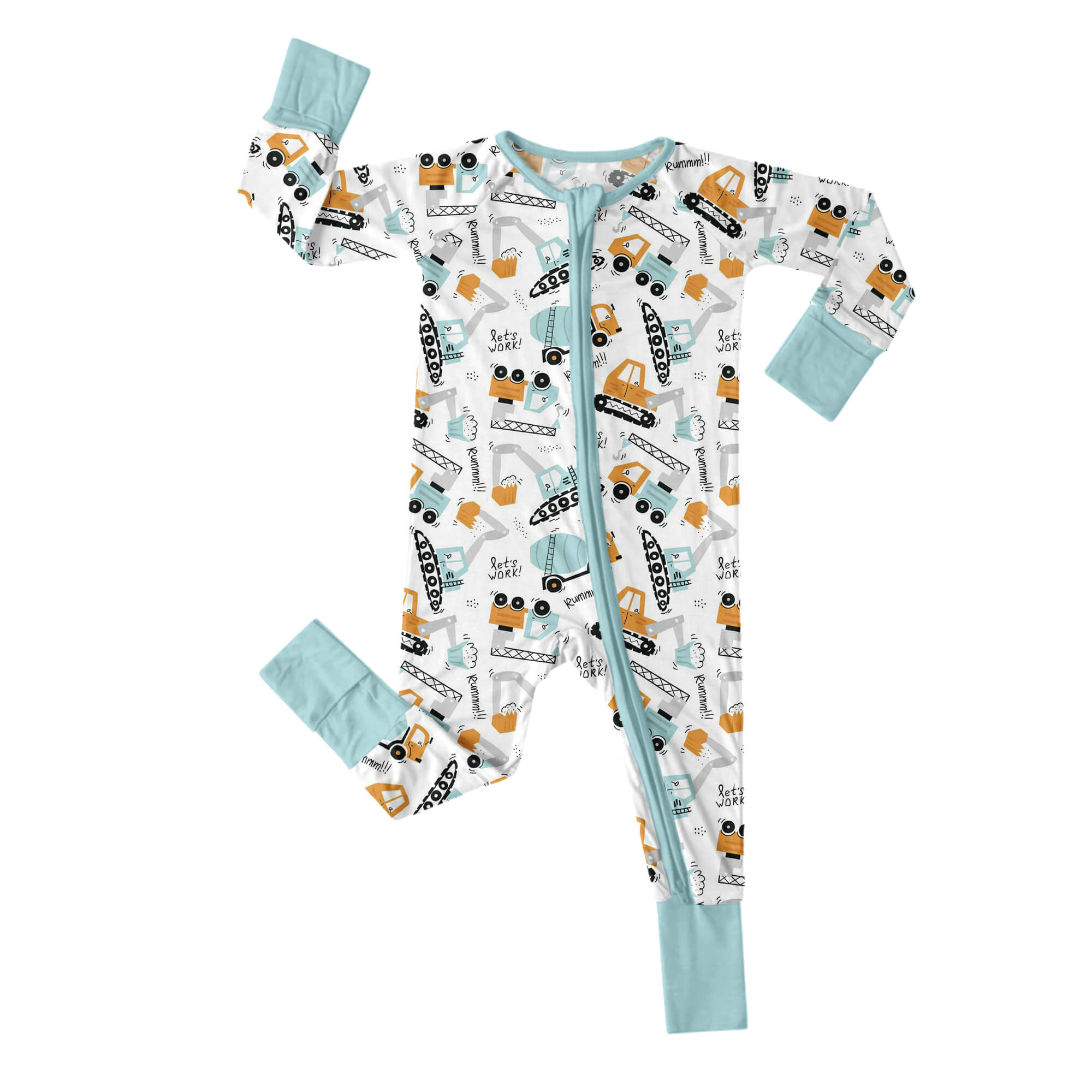 Boho Construction Vehicle Convertible Zippered Romper - StazzyBaby