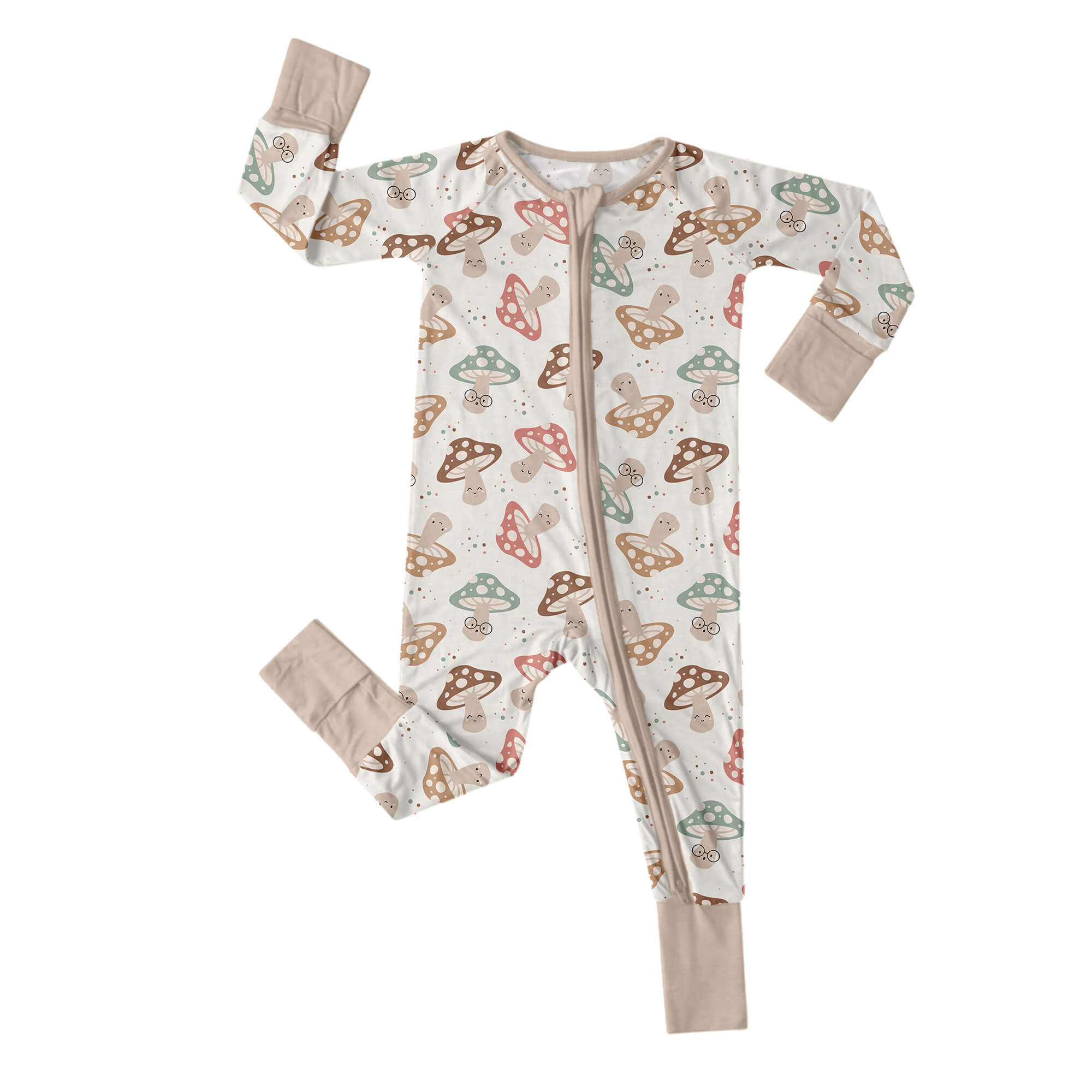 Brown Mushrooms Convertible Zippered Romper - StazzyBaby