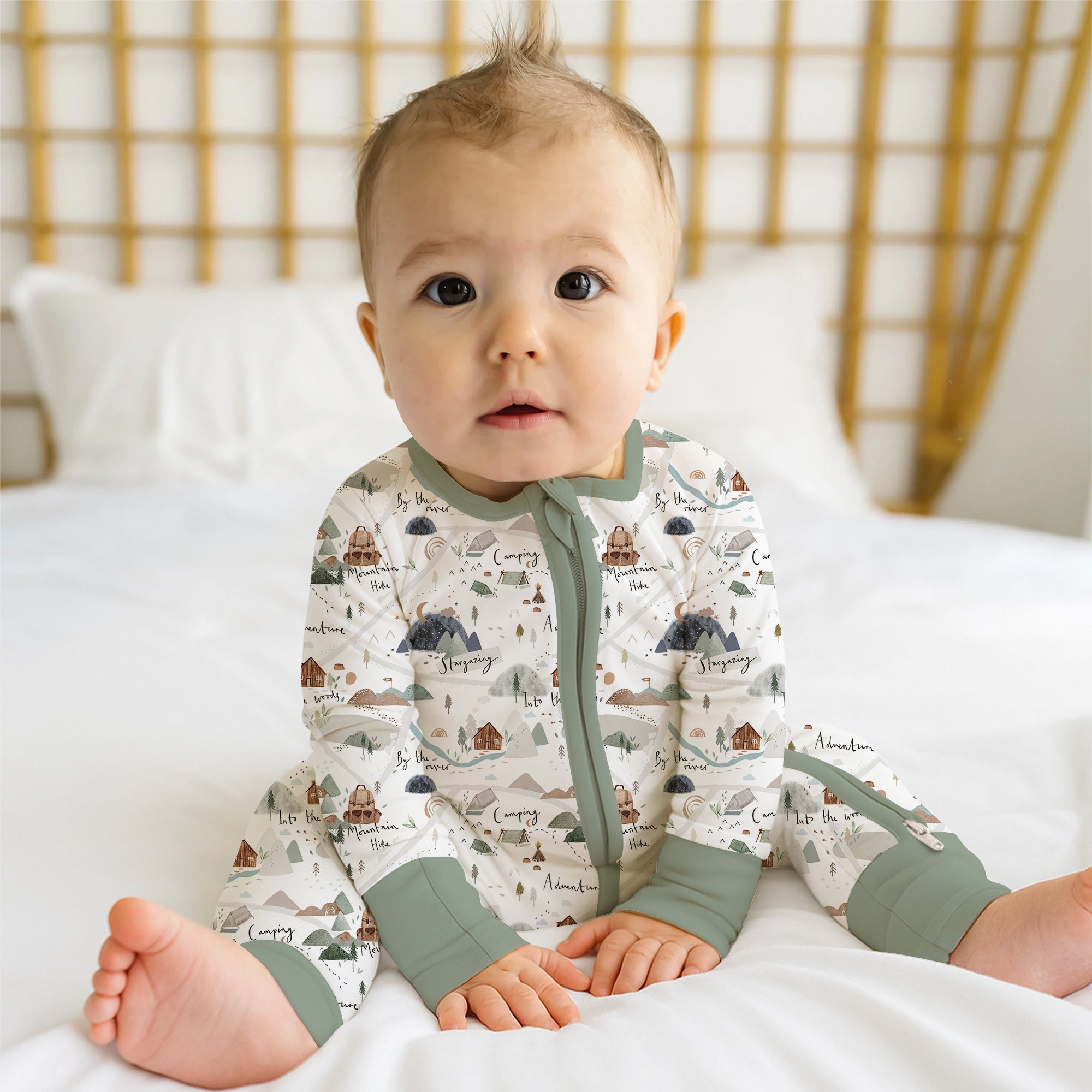 Camping Route Map Convertible Zippered Romper - StazzyBaby