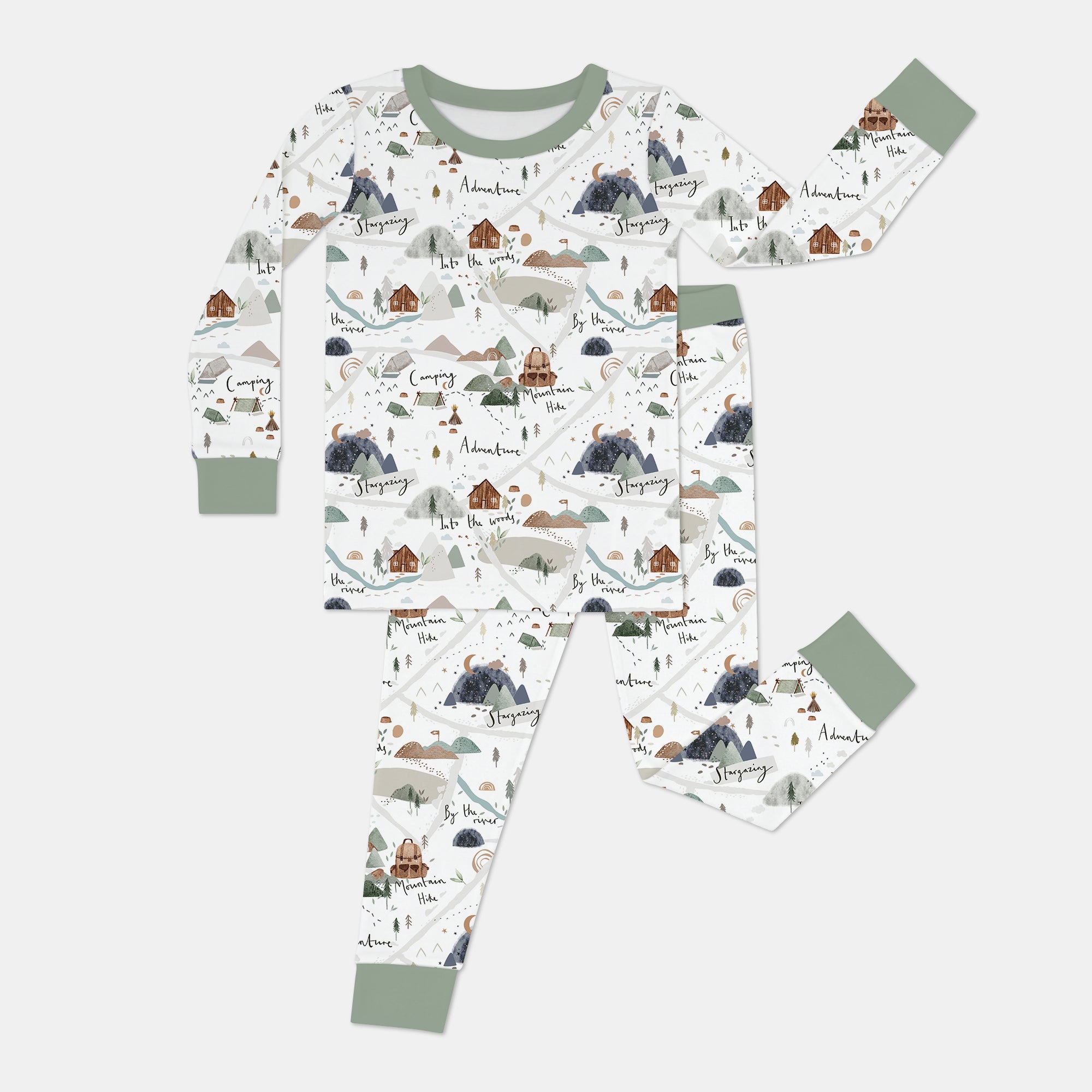 Camping Route Map Two Piece Long Sleeve Pajama Set - StazzyBaby