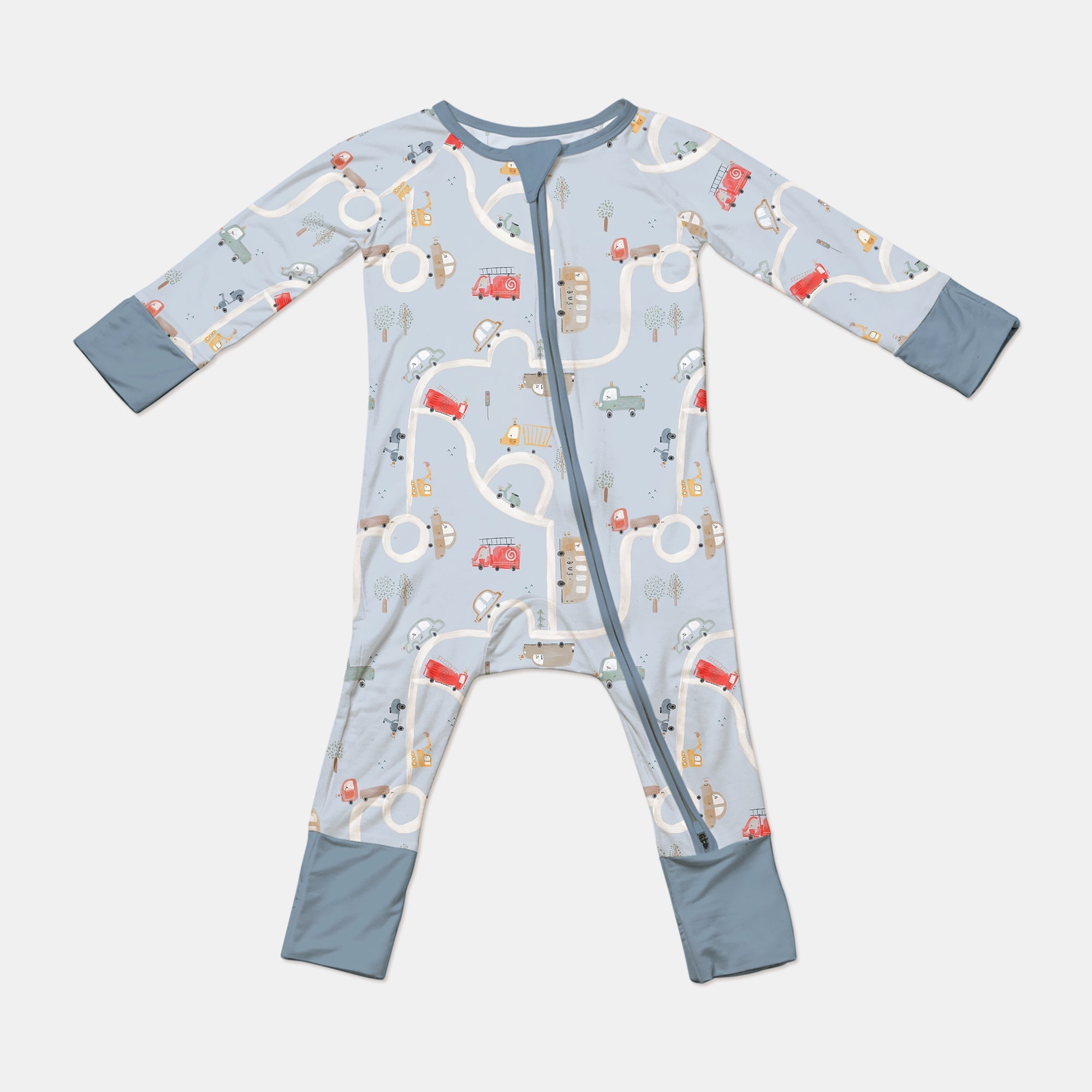 Car Route Map Convertible Zippered Romper - StazzyBaby