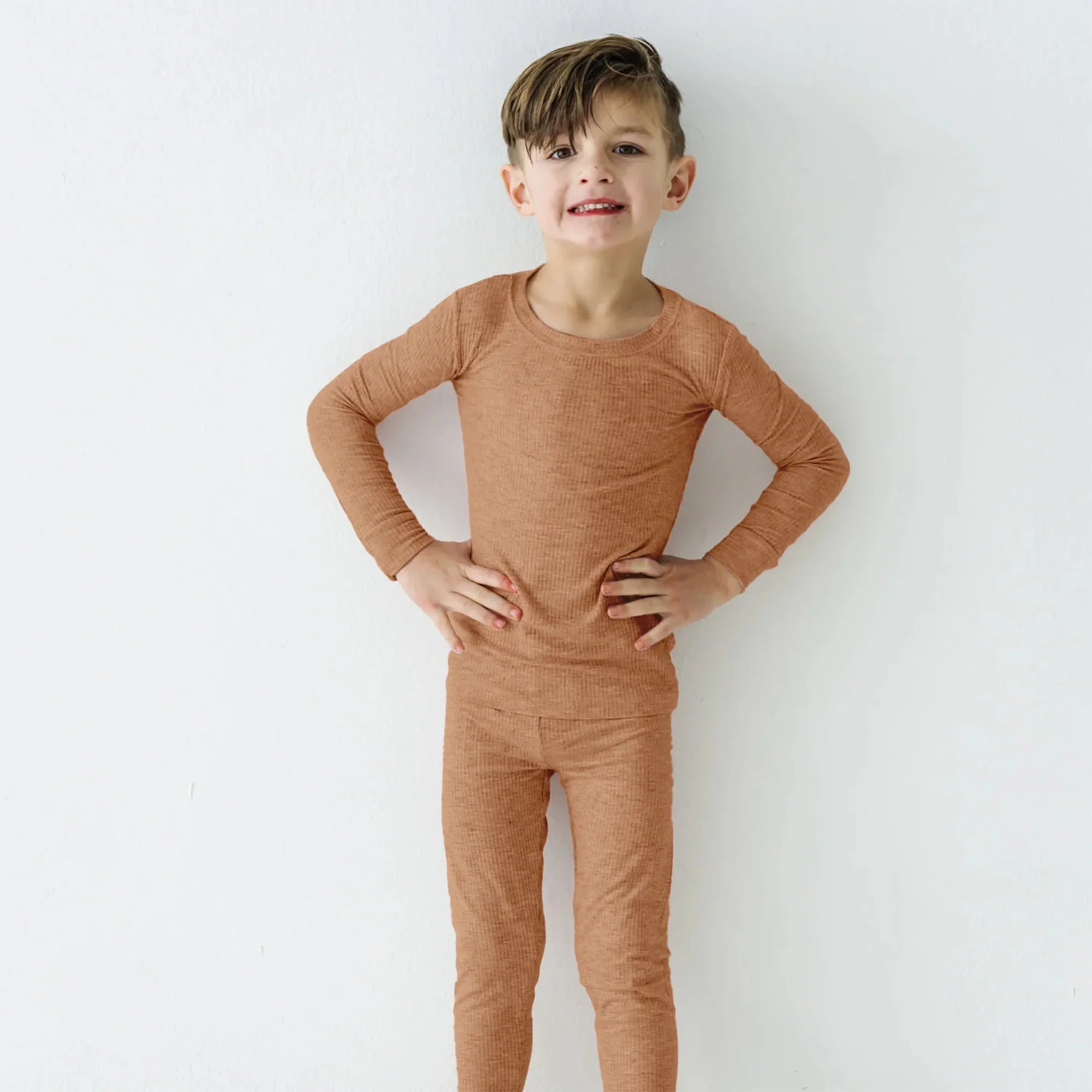 Caramel Ribbed Two Piece Long Sleeve Pajama Set - StazzyBaby