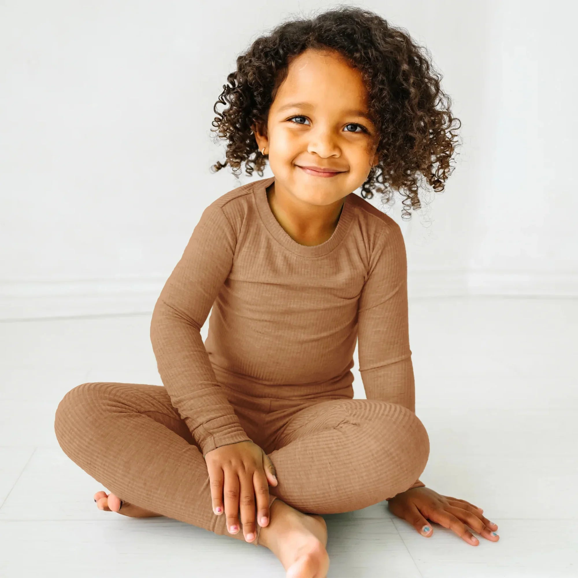 Caramel Ribbed Two Piece Long Sleeve Pajama Set - StazzyBaby