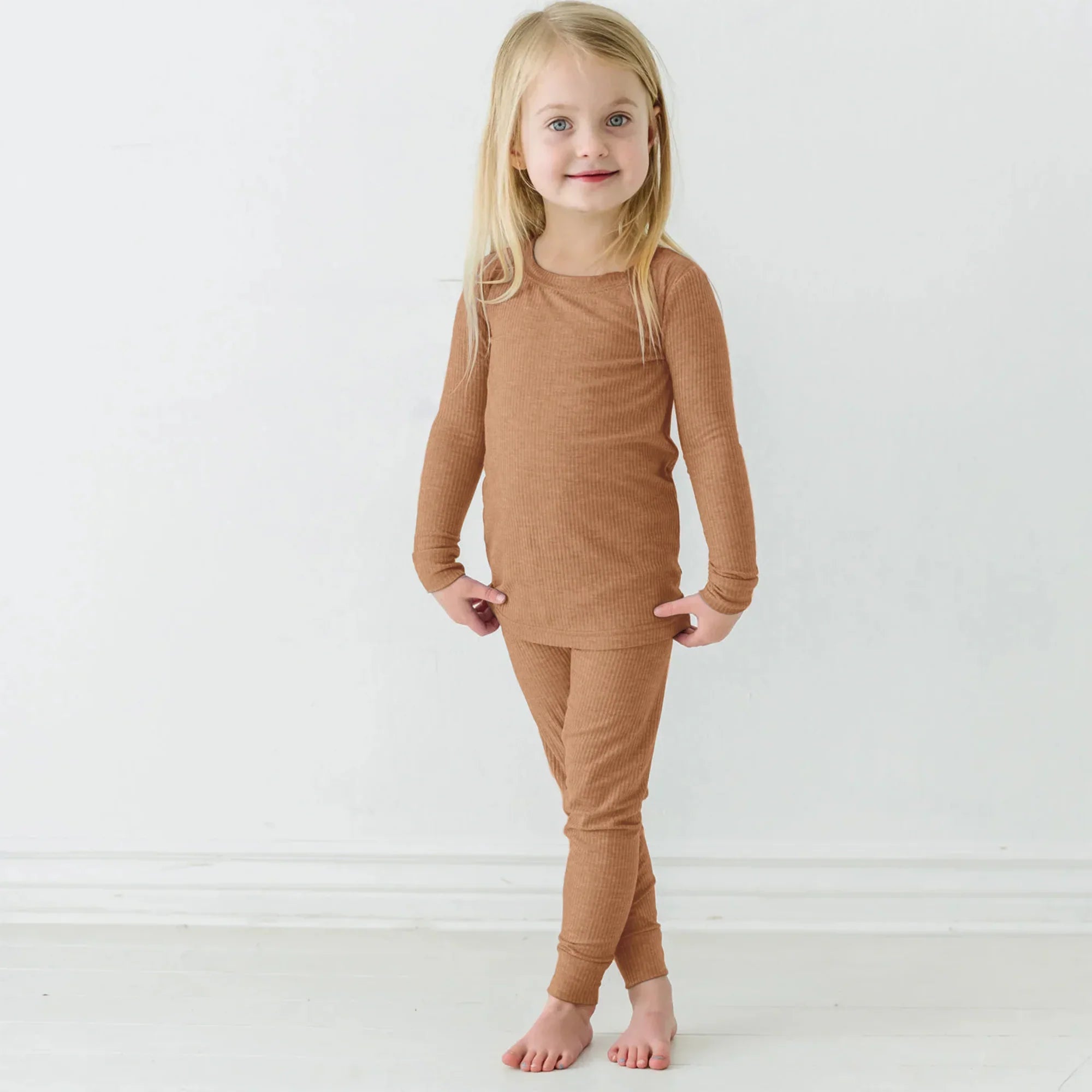 Caramel Ribbed Two Piece Long Sleeve Pajama Set - StazzyBaby