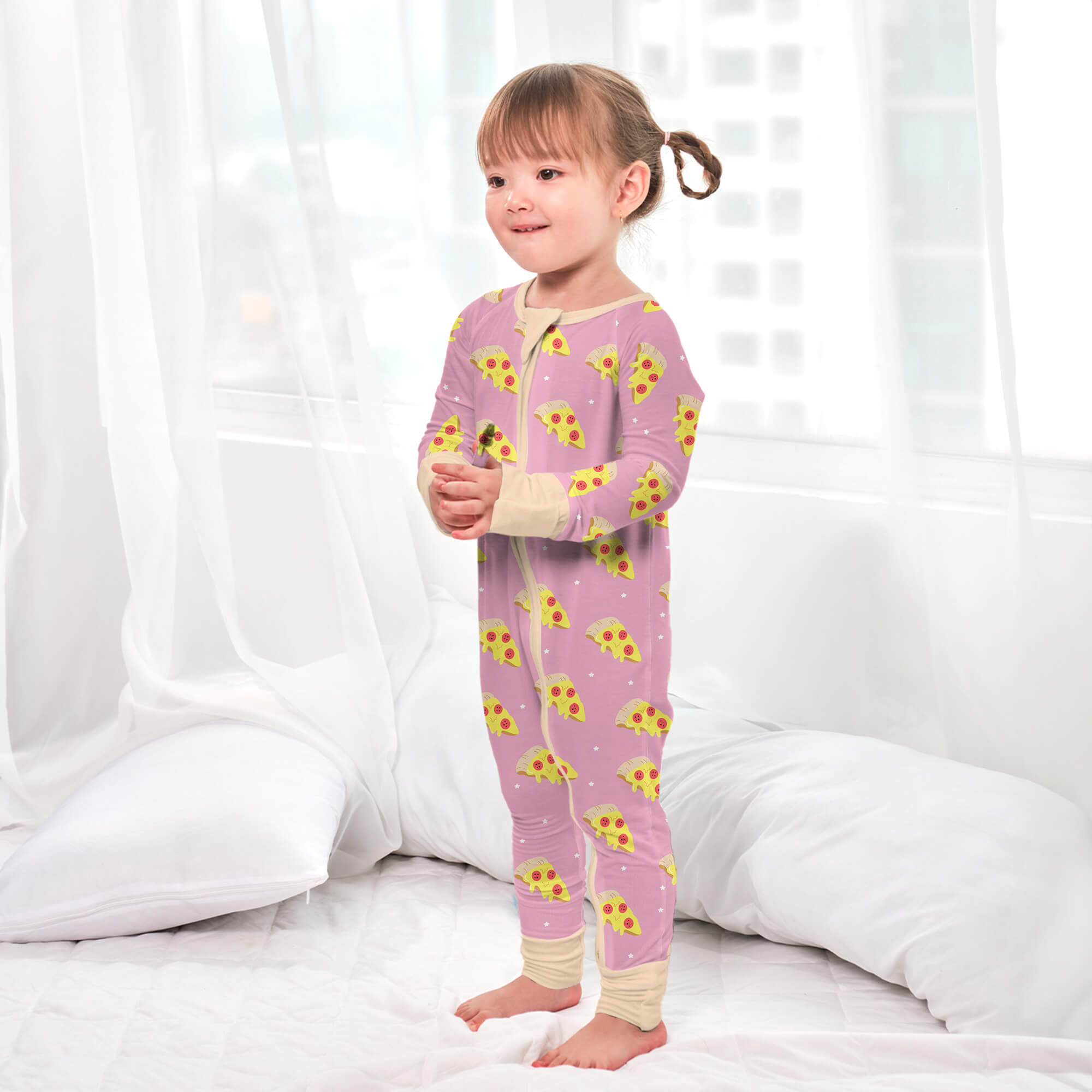Cheese Pizza Slices Convertible Zippered Romper - StazzyBaby