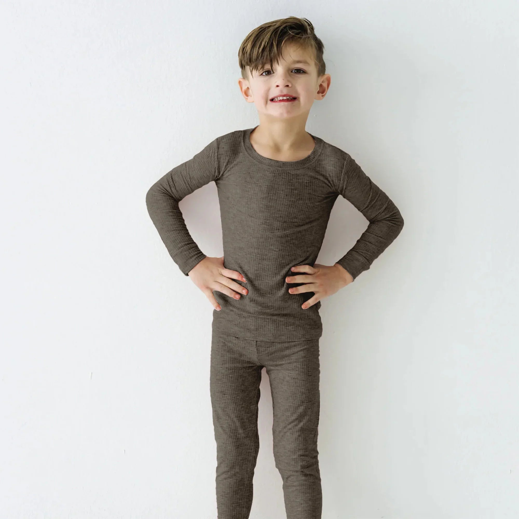 Cocoa Ribbed Two Piece Long Sleeve Pajama Set - StazzyBaby