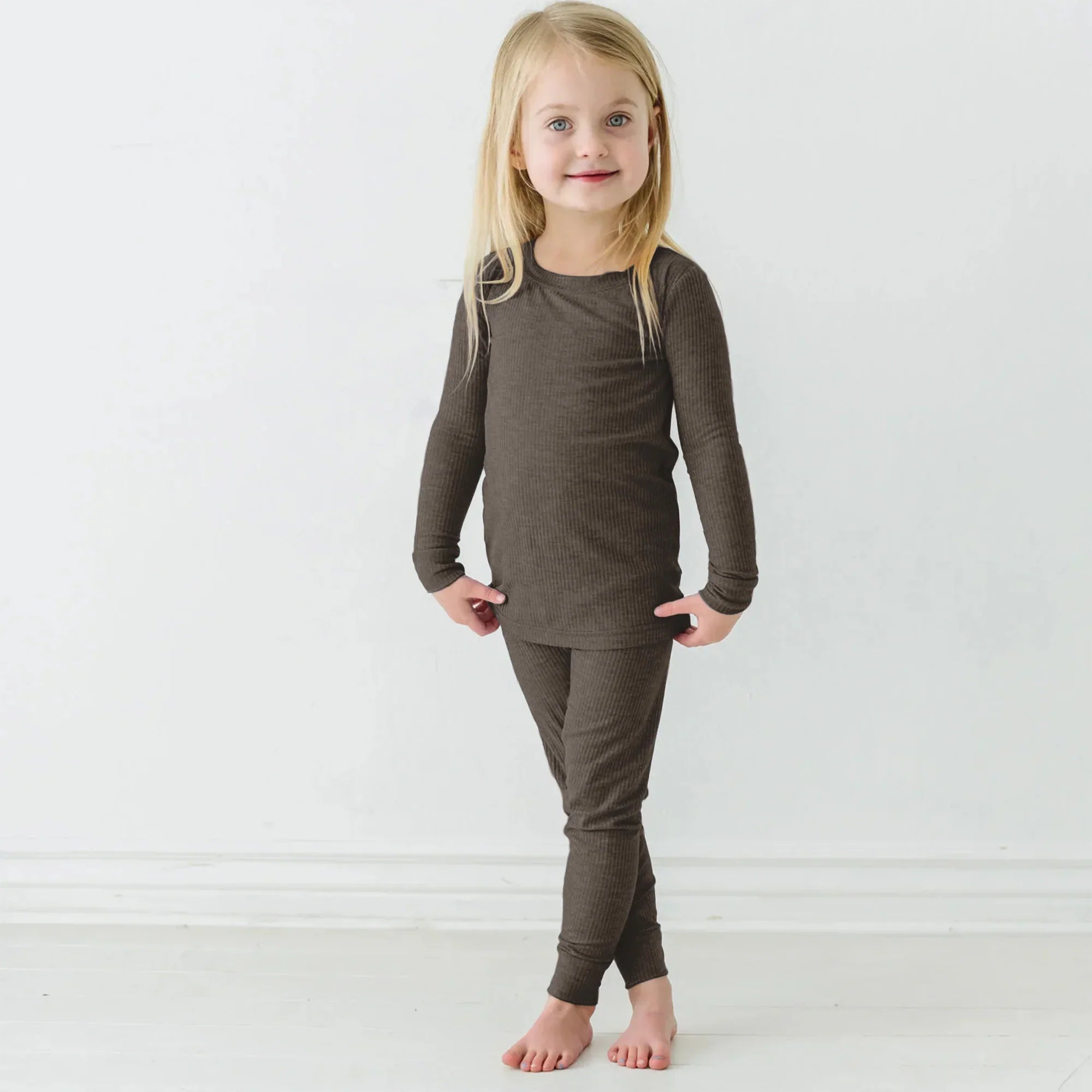 Cocoa Ribbed Two Piece Long Sleeve Pajama Set - StazzyBaby