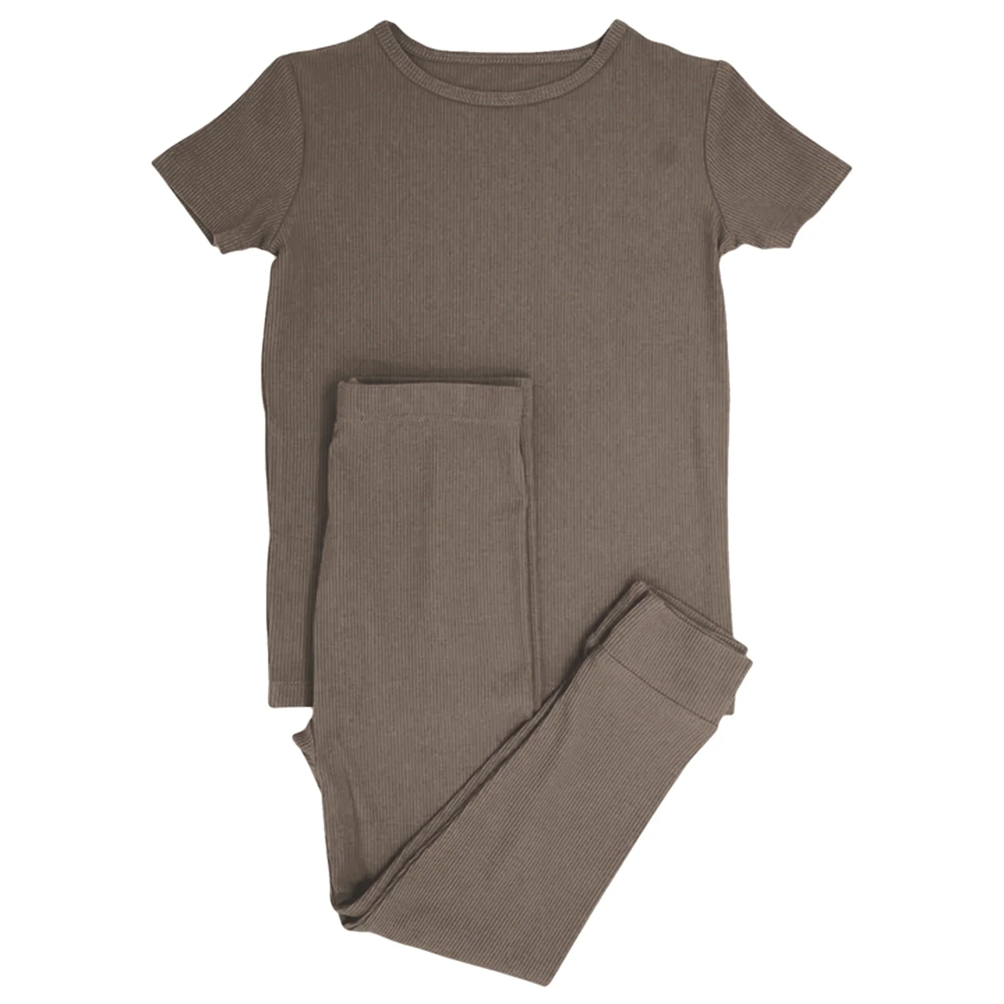 Cocoa Ribbed Two Piece Short Sleeve & Pants Pajama Set - StazzyBaby