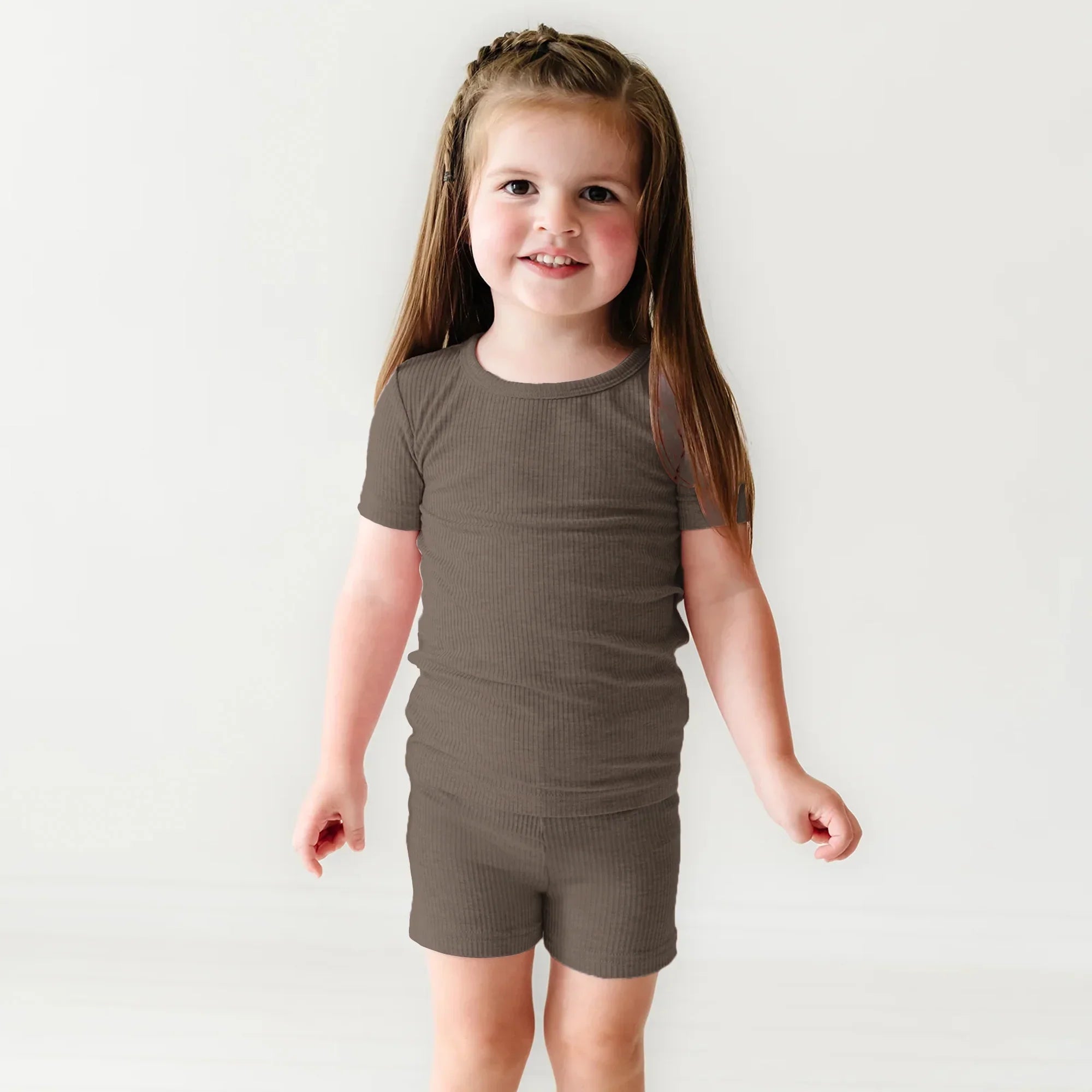 Cocoa Ribbed Two Piece Short Sleeve & Shorts Pajama Set - StazzyBaby