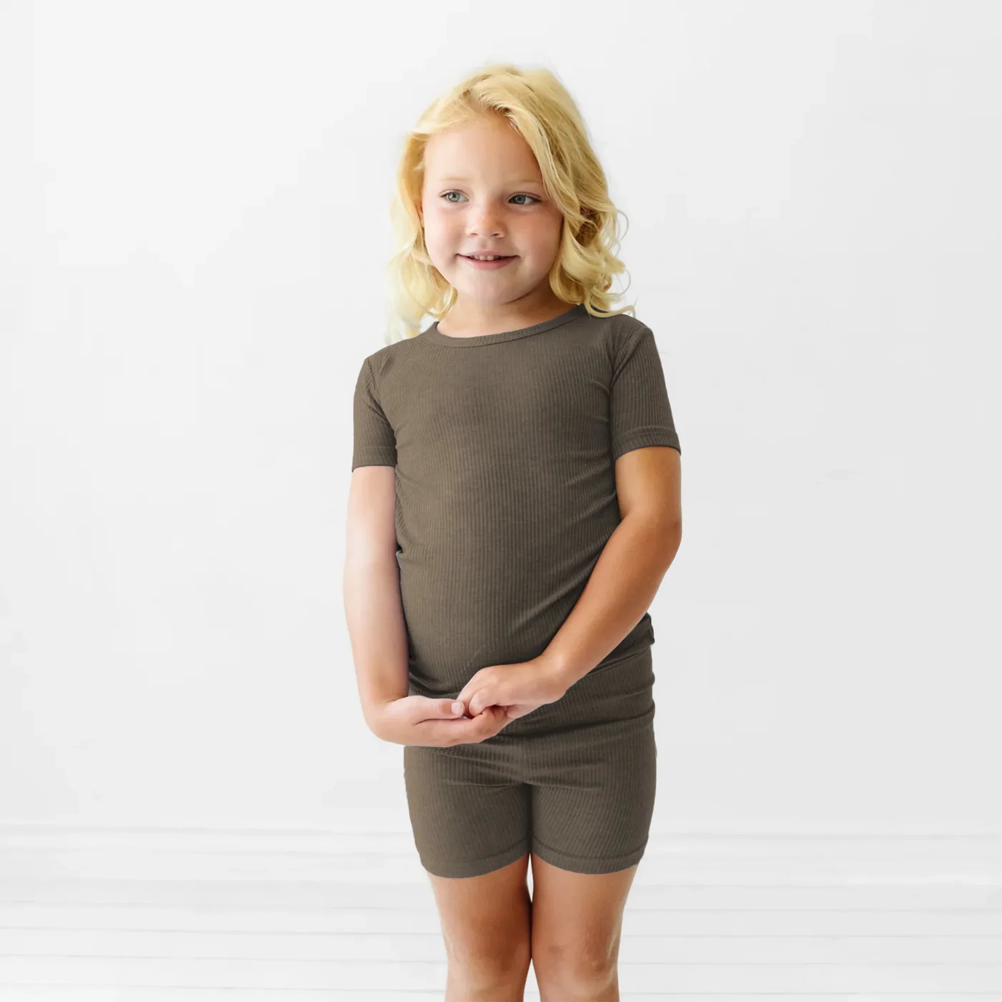 Cocoa Ribbed Two Piece Short Sleeve & Shorts Pajama Set - StazzyBaby