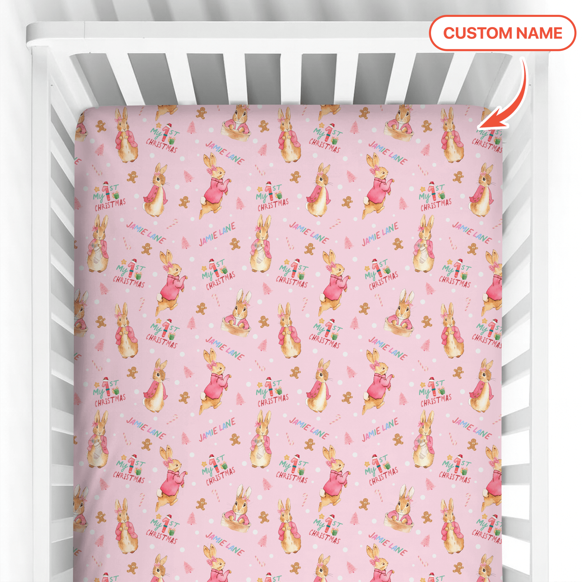 Custom 1st Christmas Rabbit Fitted Crib Sheet - StazzyBaby
