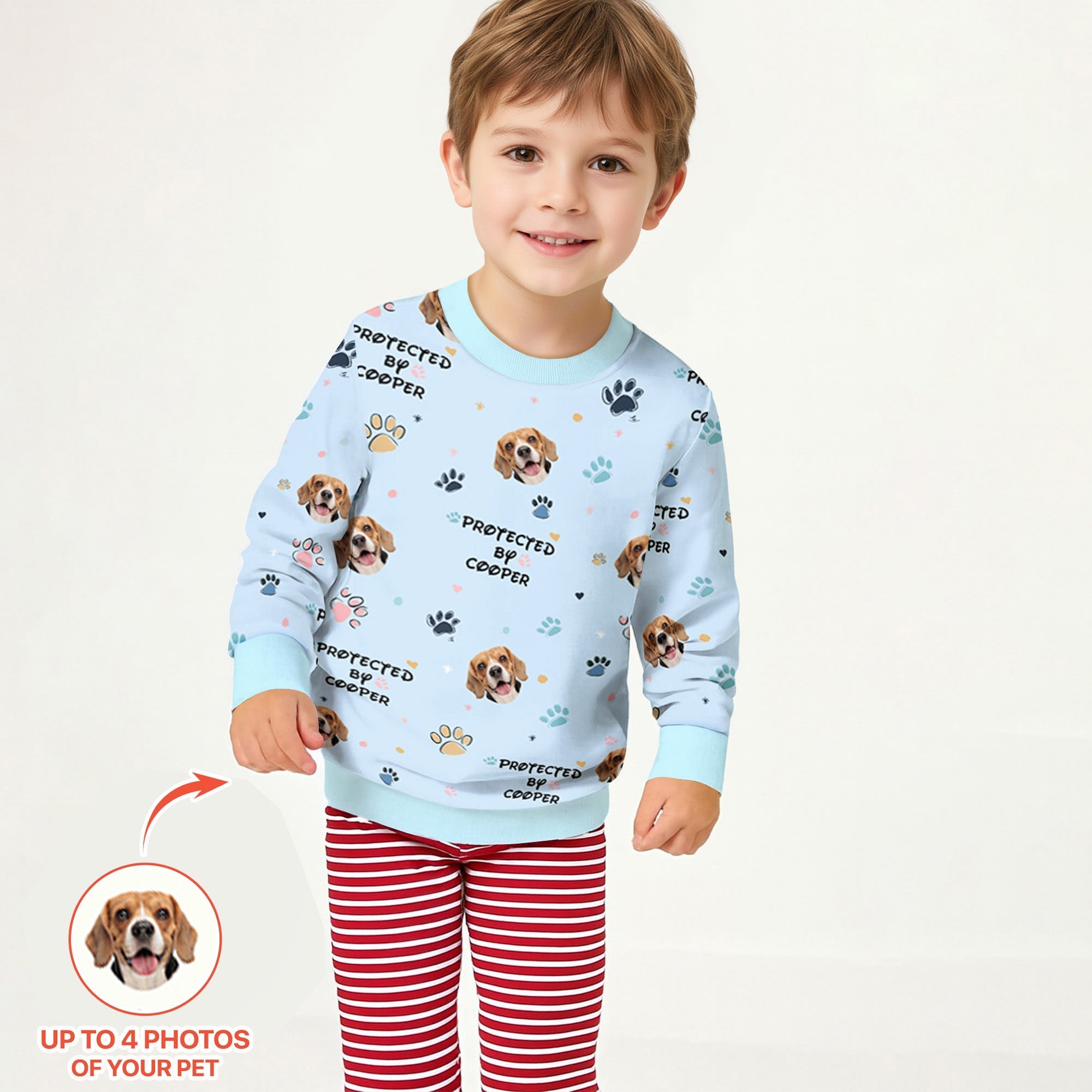 Custom Dog Photo Pattern "Protected By" Crewneck Sweatshirt - StazzyBaby