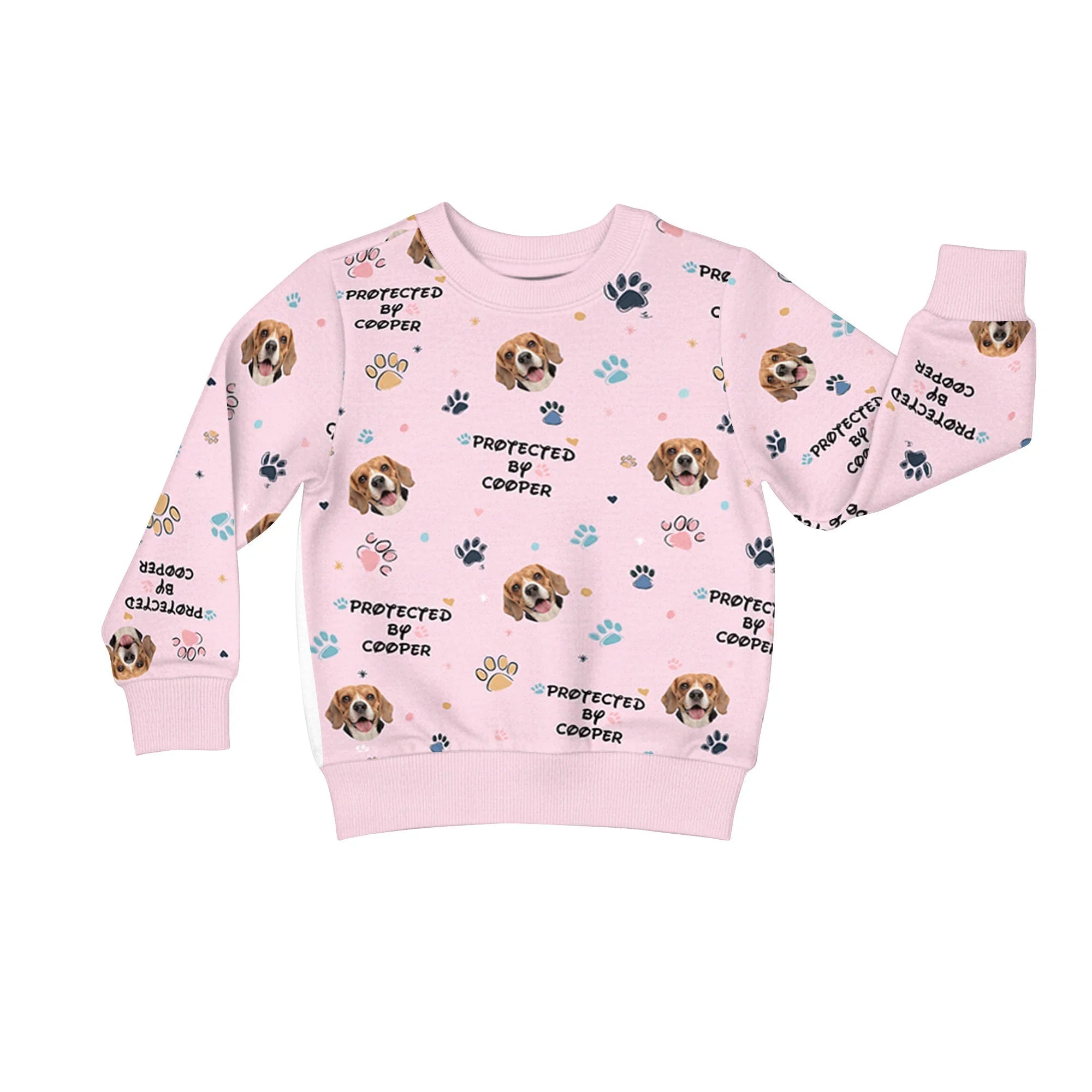 Custom Dog Photo Pattern "Protected By" Crewneck Sweatshirt - StazzyBaby