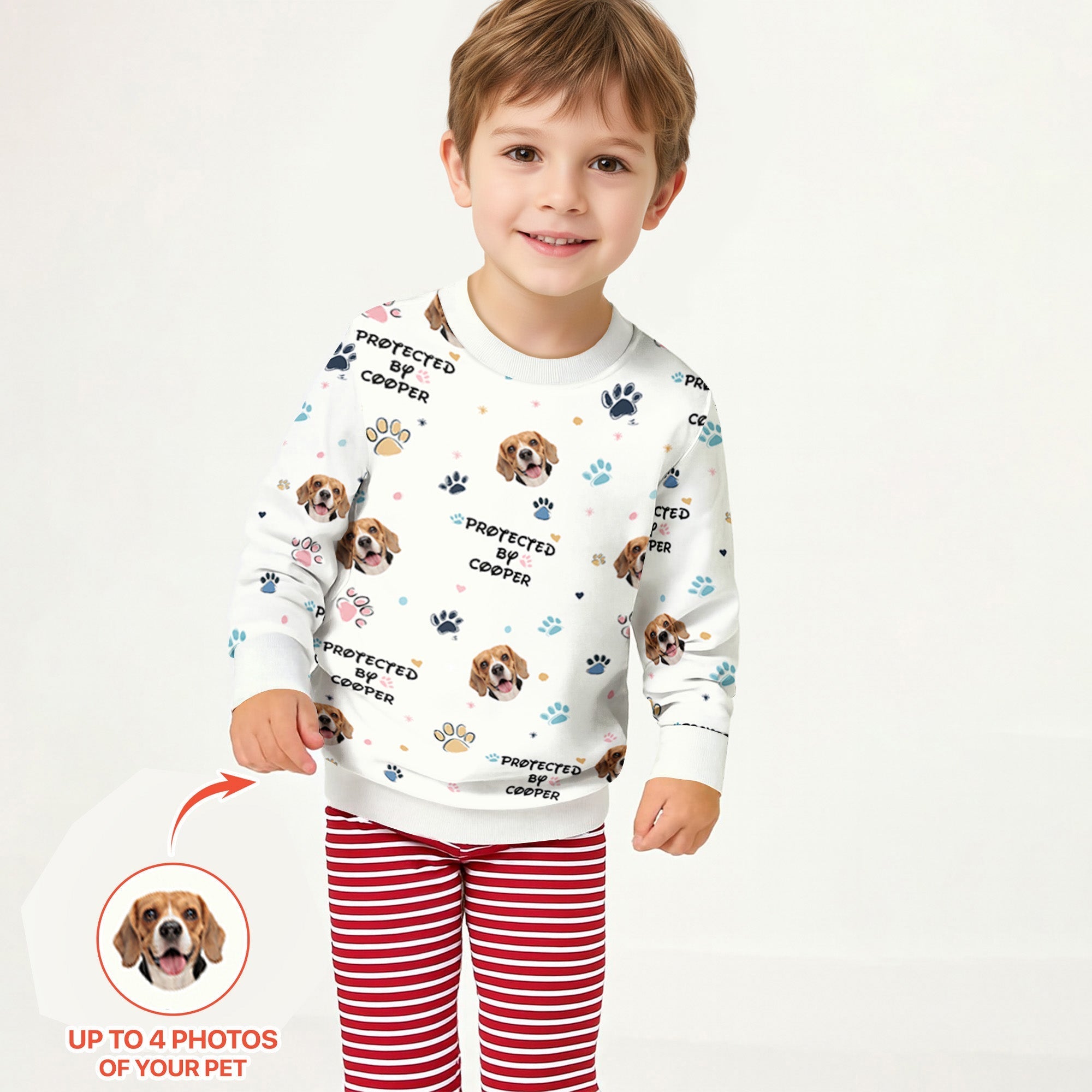 Custom Dog Photo Pattern "Protected By" Crewneck Sweatshirt - StazzyBaby