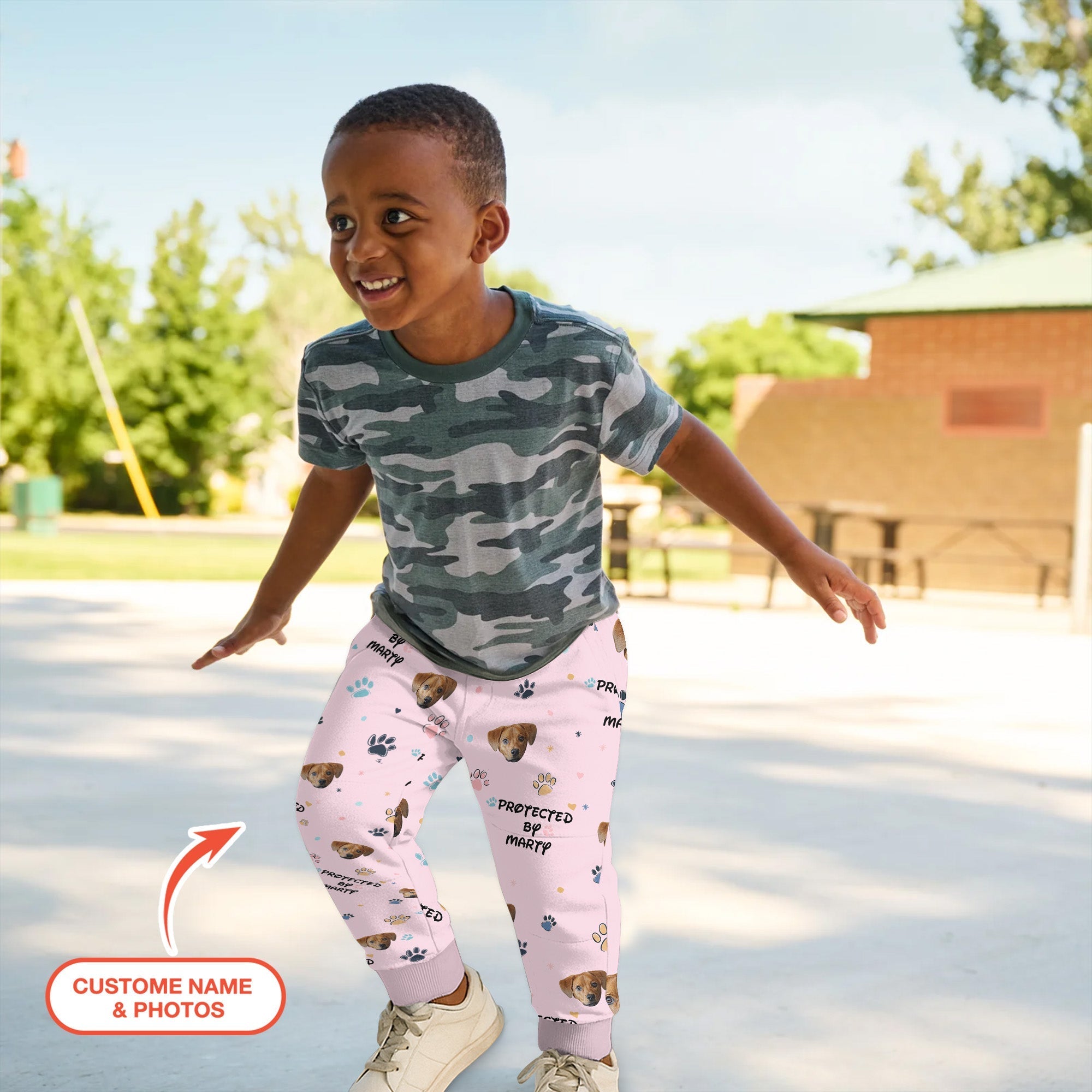 Custom Dog Photo Pattern "Protected By" Jogger - StazzyBaby