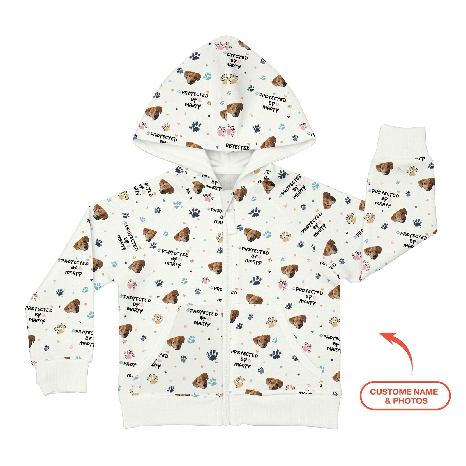 Custom Dog Photo Pattern "Protected By" Zip Hoodie - StazzyBaby