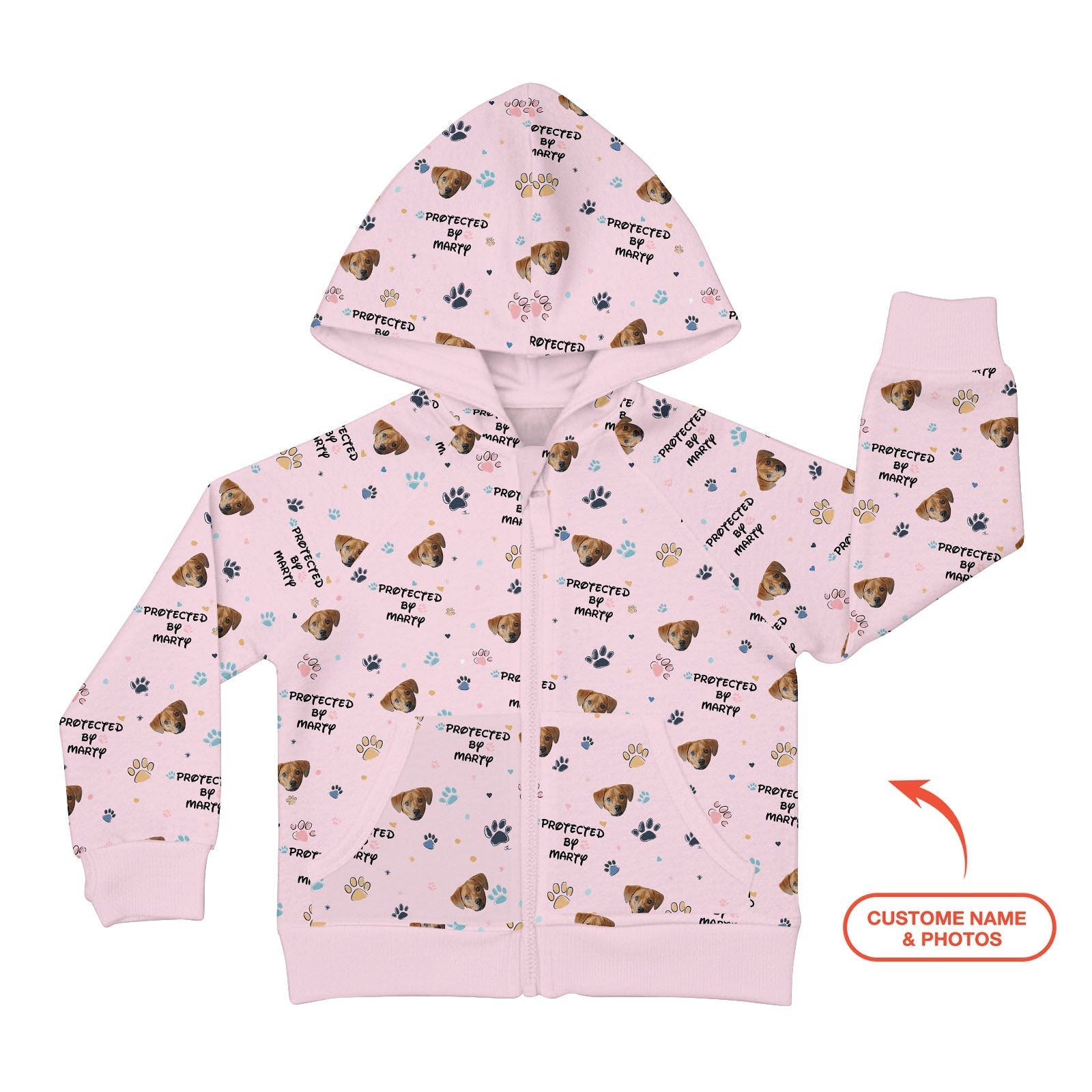Custom Dog Photo Pattern "Protected By" Zip Hoodie - StazzyBaby