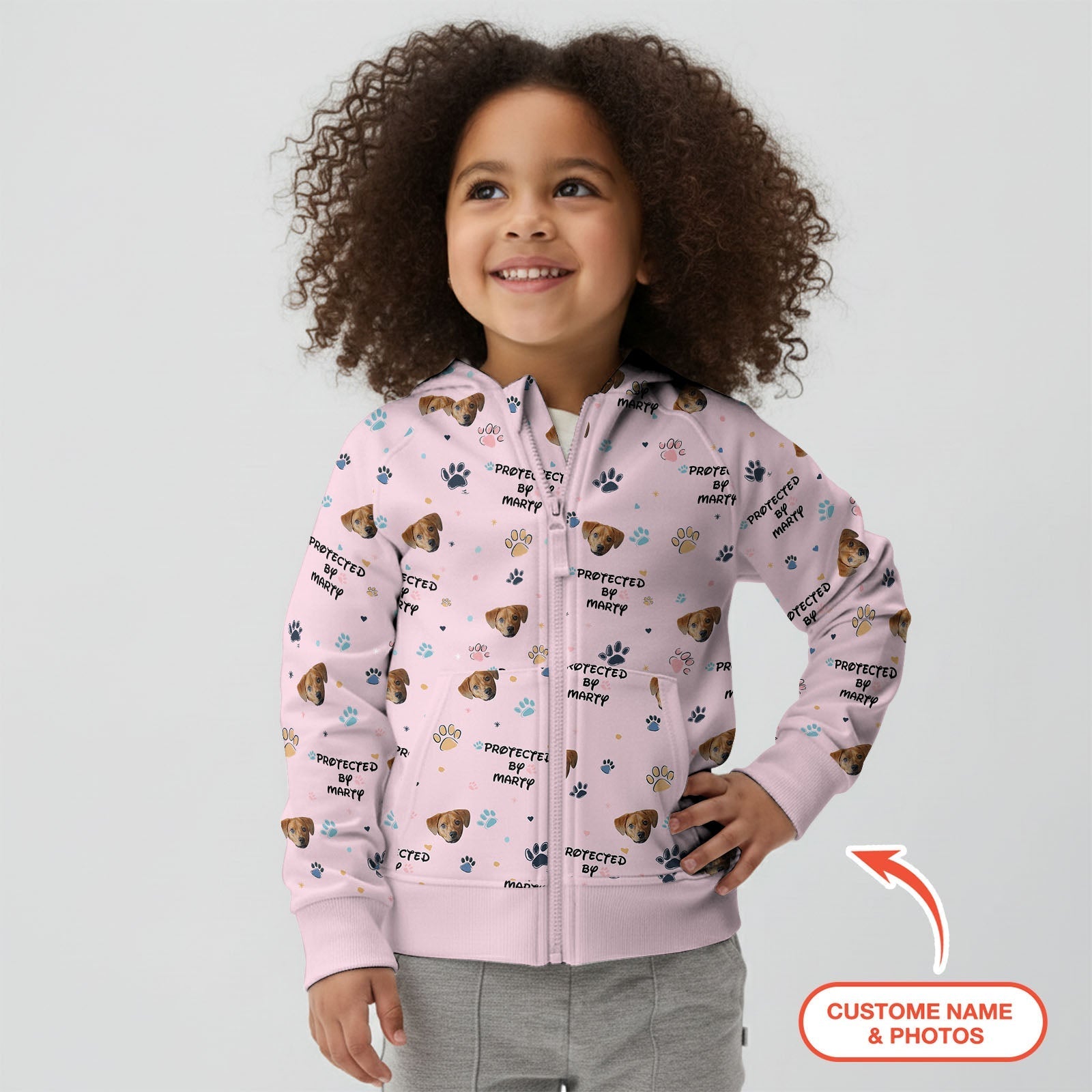 Custom Dog Photo Pattern "Protected By" Zip Hoodie - StazzyBaby