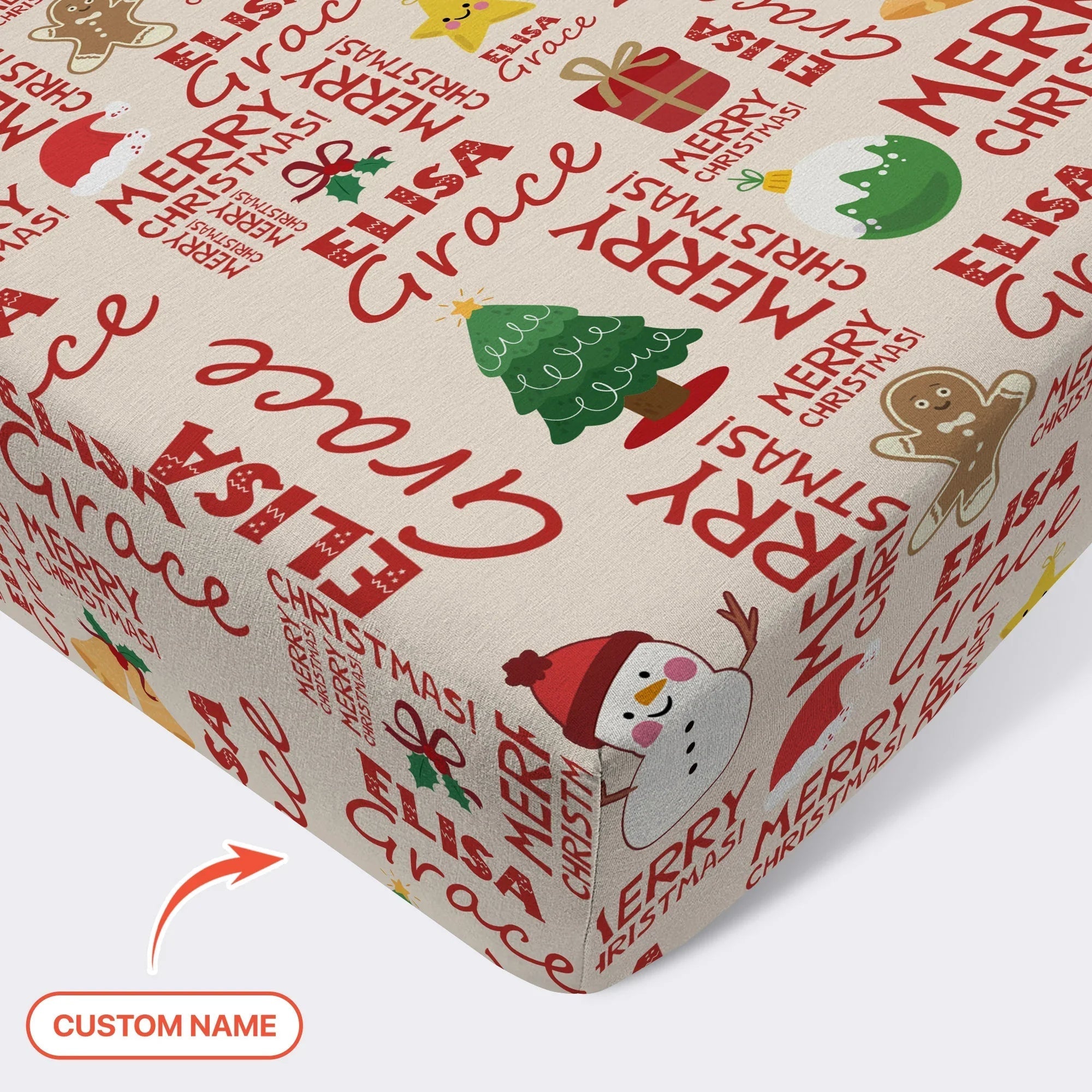 Custom Name Merry Christmas Fitted Crib Sheet - StazzyBaby
