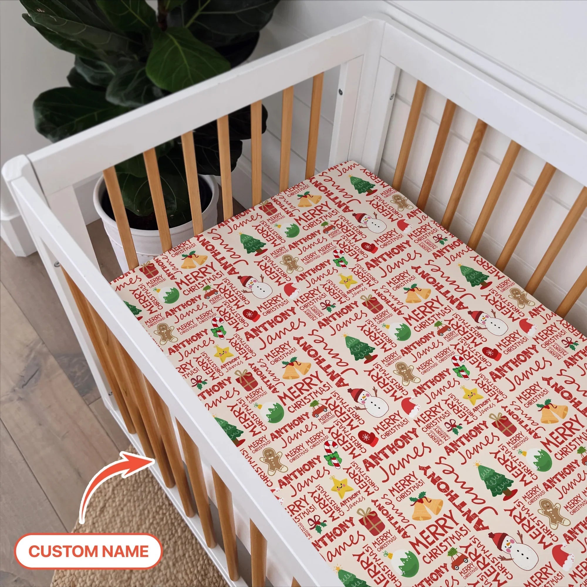 Custom Name Merry Christmas Fitted Crib Sheet - StazzyBaby