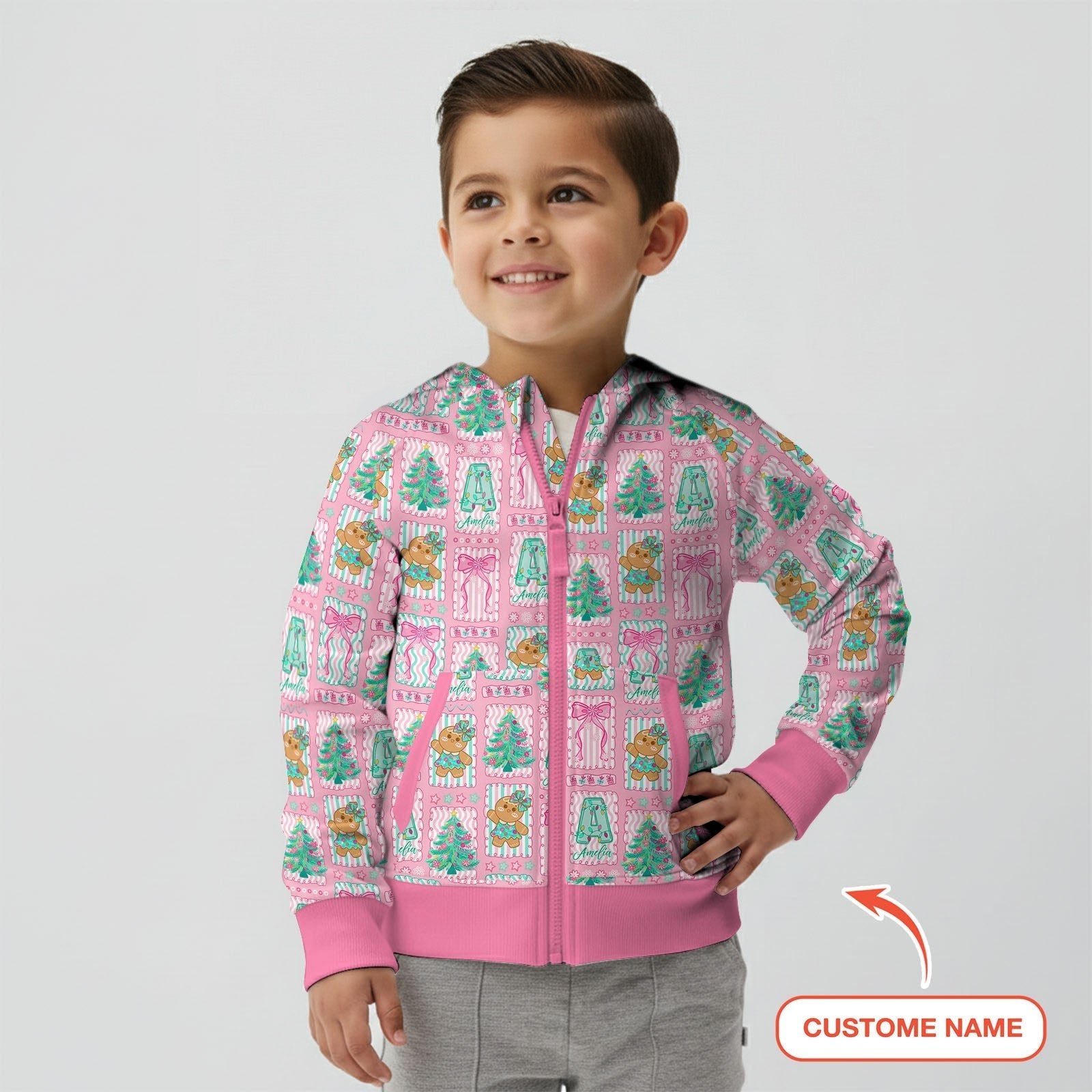 Custom Name "Merry Pink Christmas" Zip Hoodie - StazzyBaby