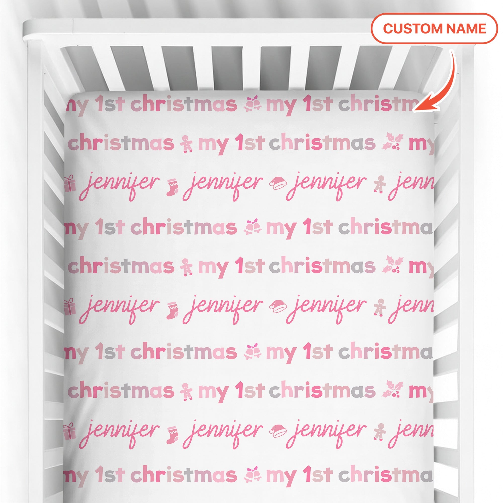 Custom Name My First Christmas Color Mood Fitted Crib Sheet - StazzyBaby