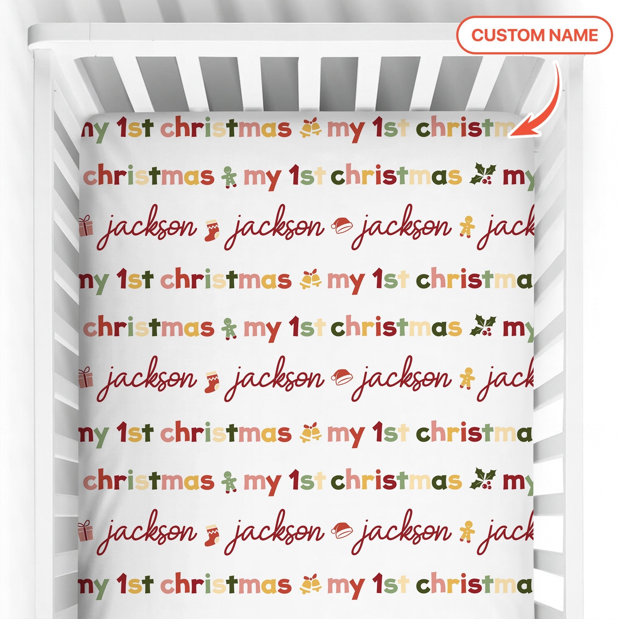 Custom Name My First Christmas Color Mood Fitted Crib Sheet - StazzyBaby