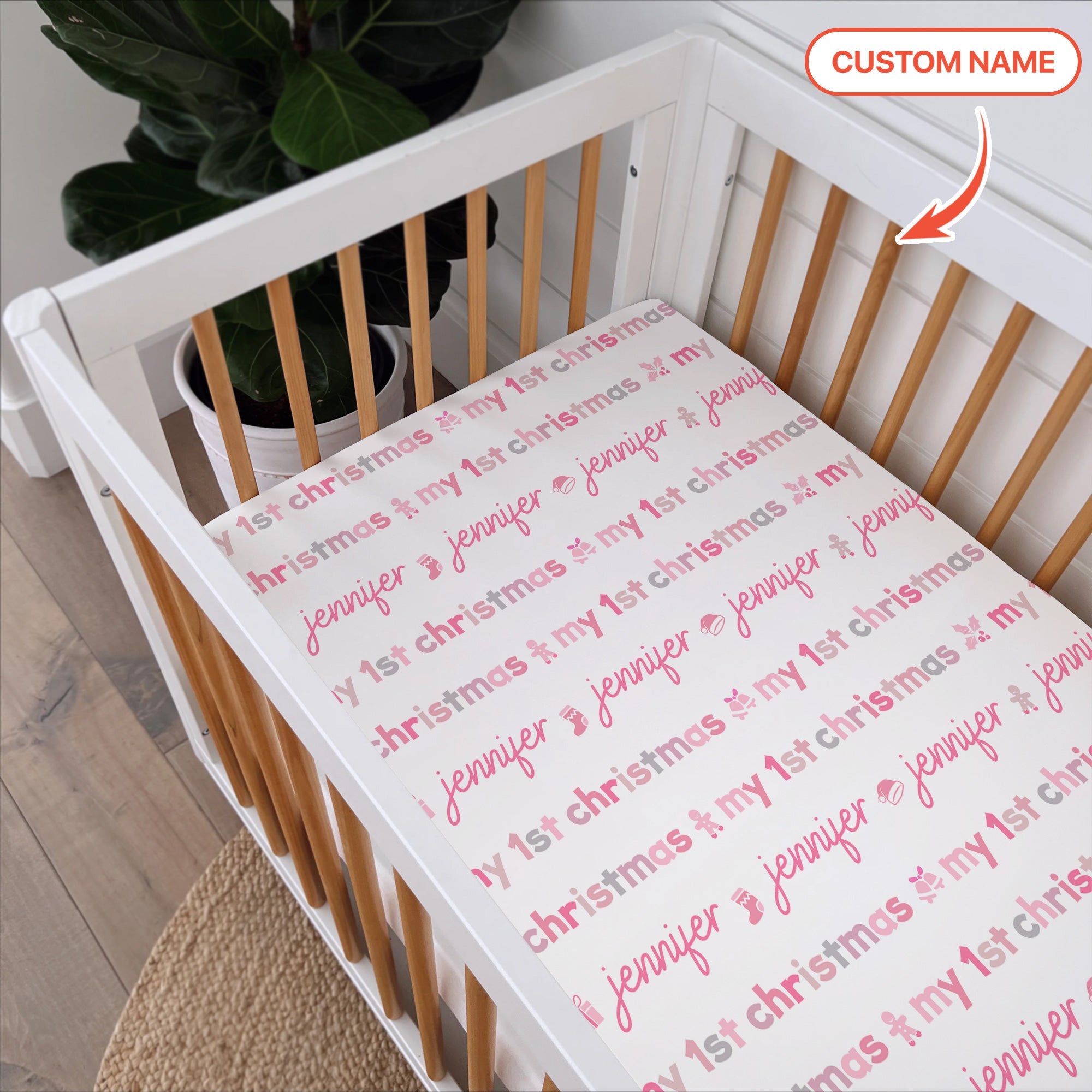 Custom Name My First Christmas Color Mood Fitted Crib Sheet - StazzyBaby