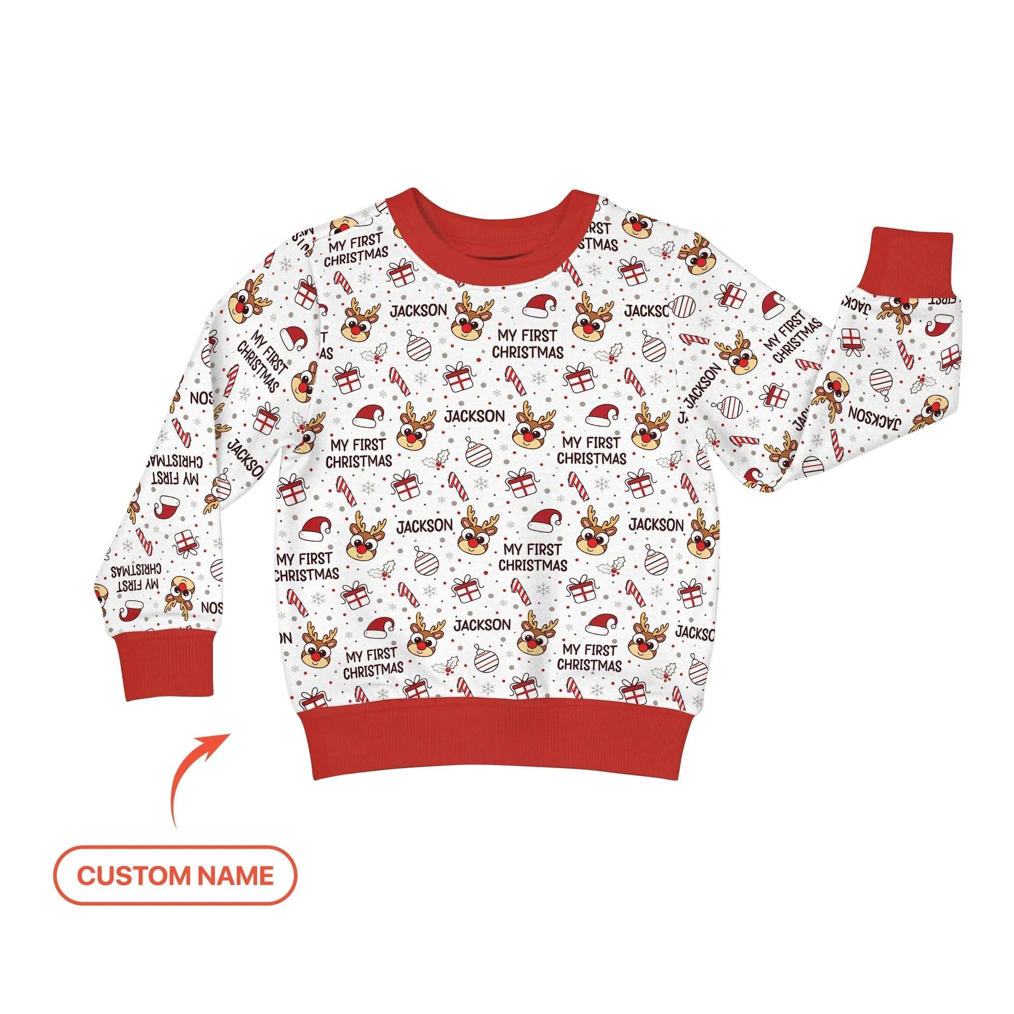 Custom Name Reindeer Doodle My First Christmas Crewneck Sweatshirt - StazzyBaby