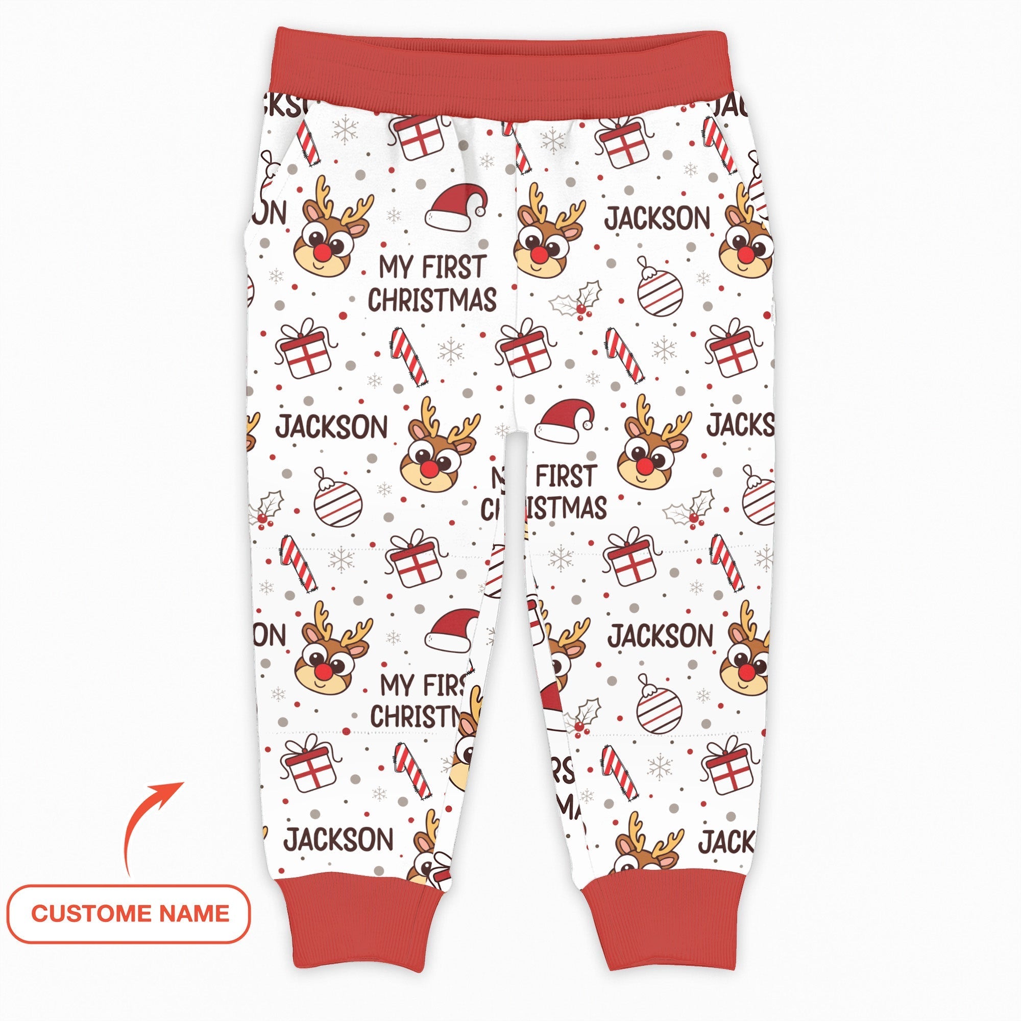 Custom Name Reindeer Doodle My First Christmas Jogger - StazzyBaby