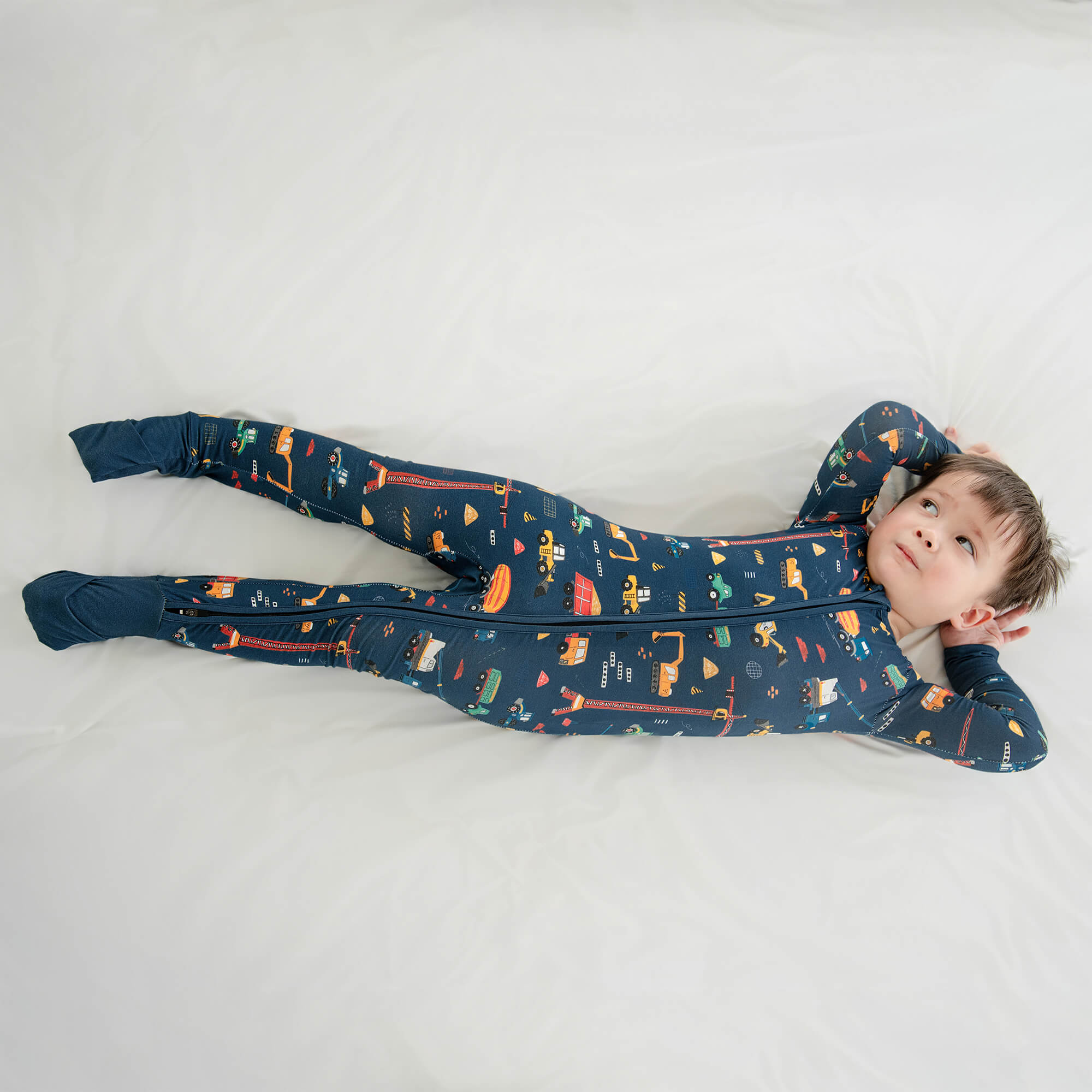 Dark Slate Gray Construction Convertible Zippered Romper - StazzyBaby