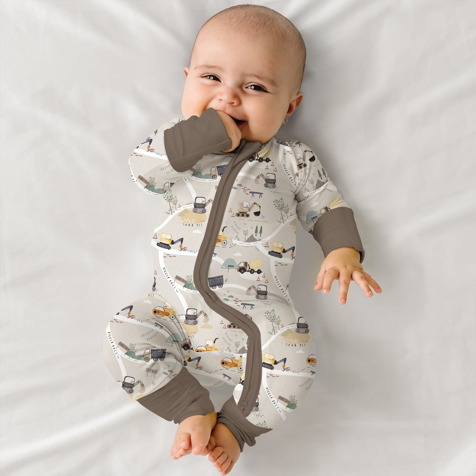 Diggers Route Map Convertible Zippered Romper - StazzyBaby