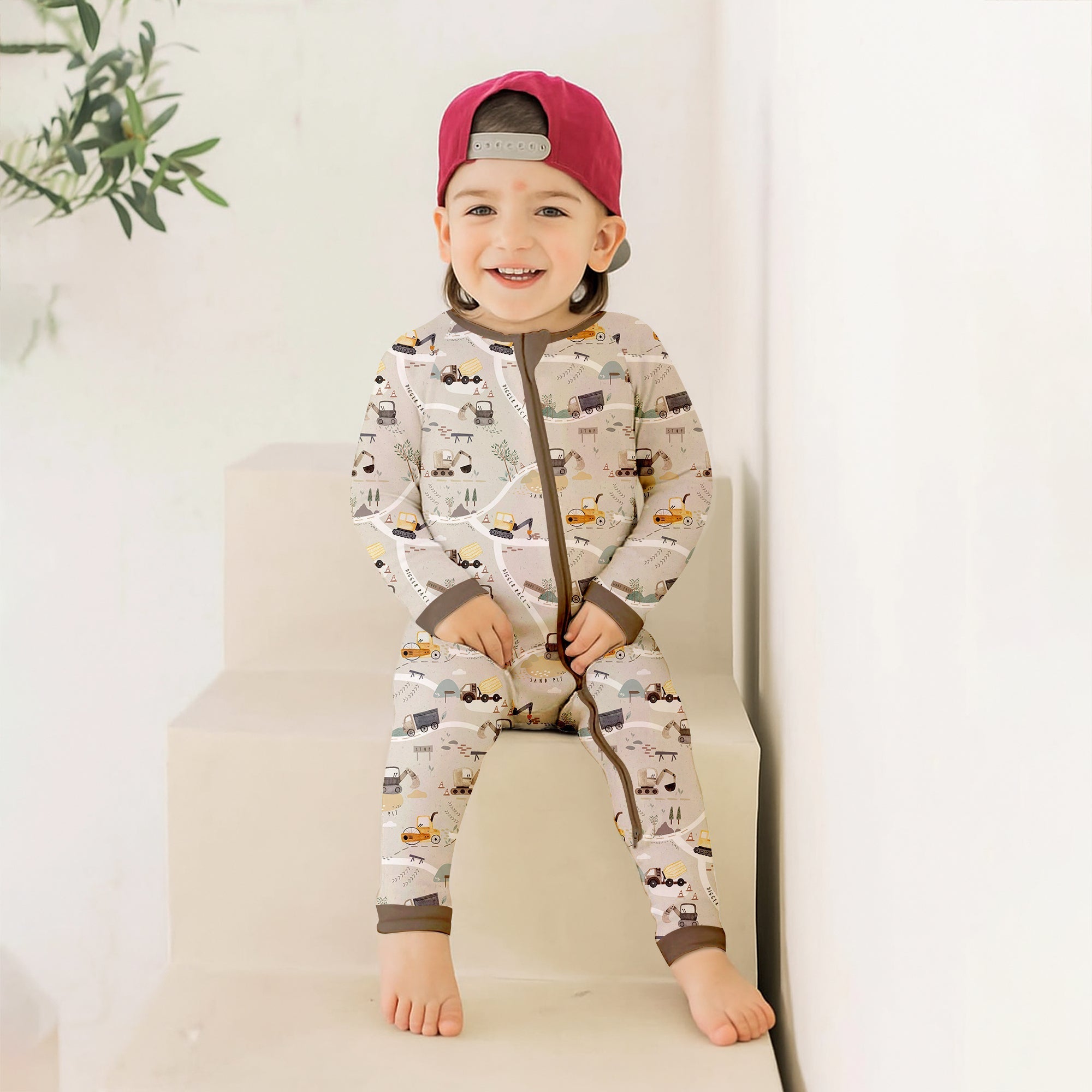 Diggers Route Map Convertible Zippered Romper - StazzyBaby