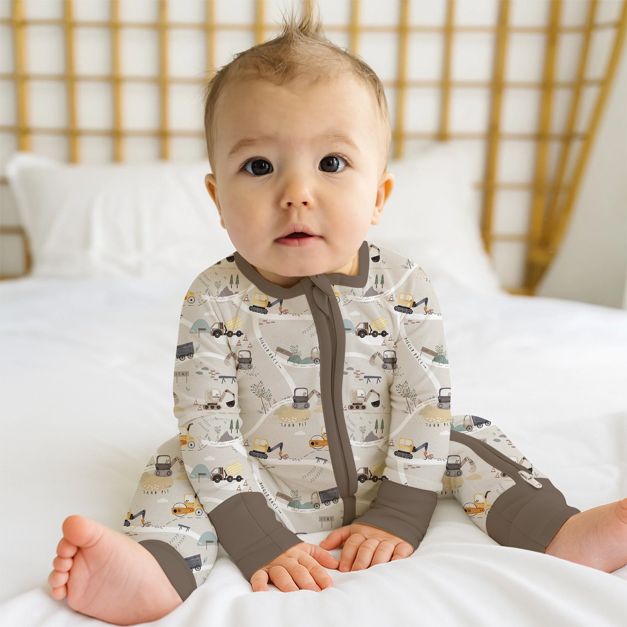 Diggers Route Map Convertible Zippered Romper - StazzyBaby