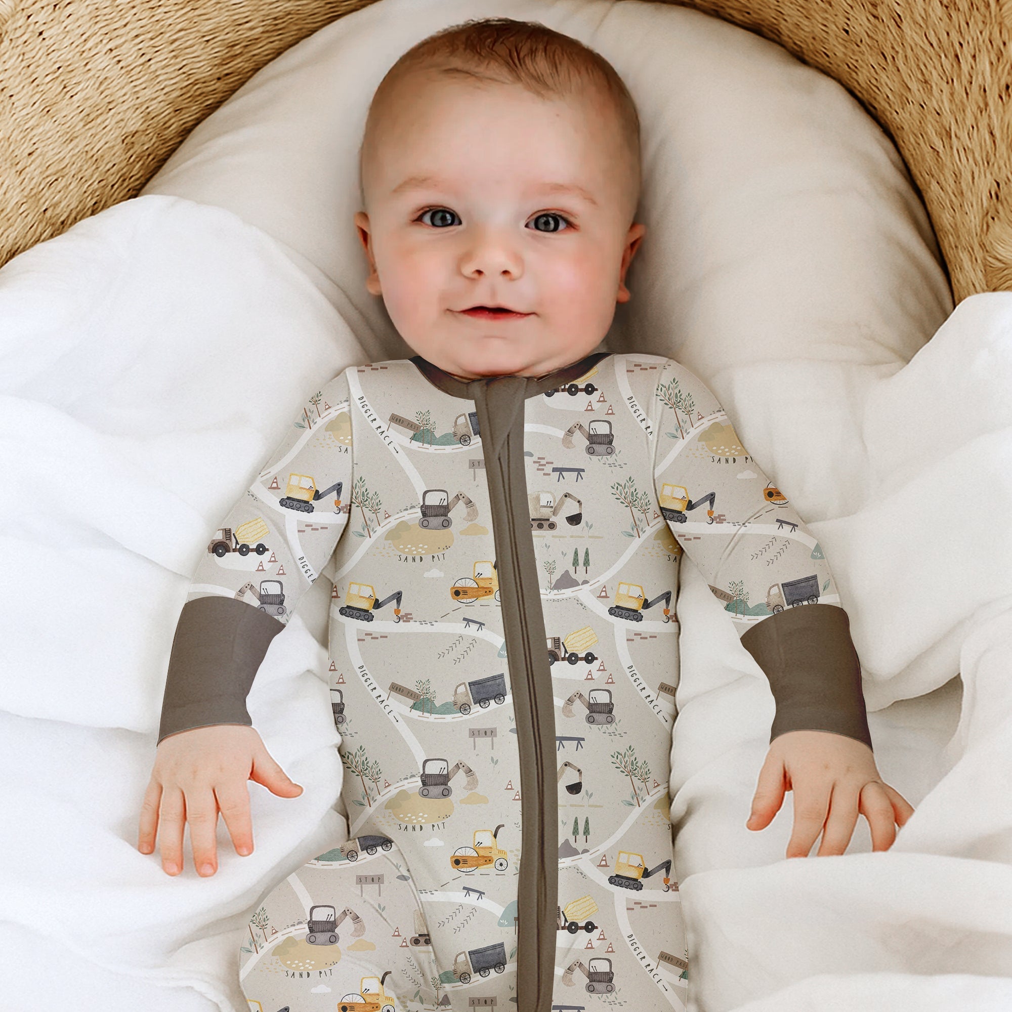 Diggers Route Map Convertible Zippered Romper - StazzyBaby