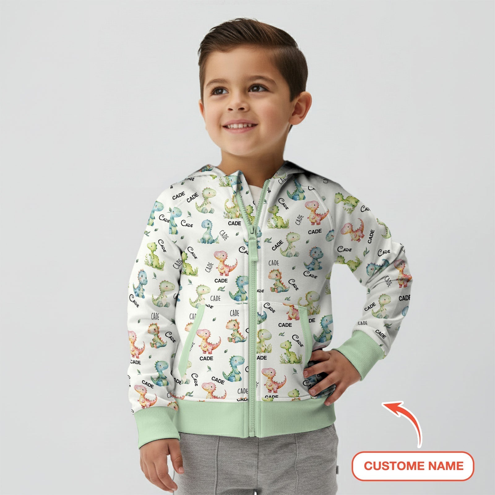 Dinosaur Custom Name Zip Hoodie - StazzyBaby