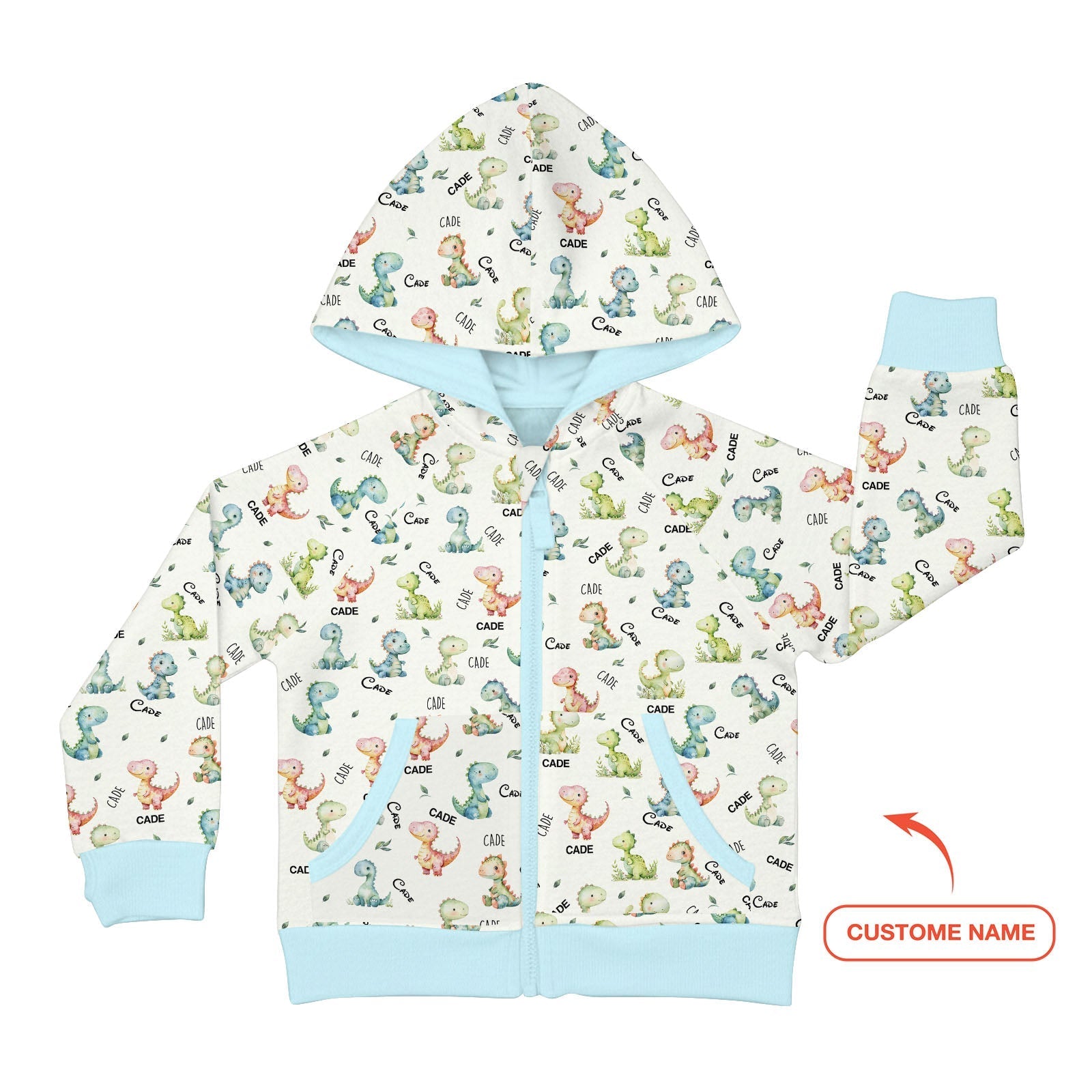 Dinosaur Custom Name Zip Hoodie - StazzyBaby
