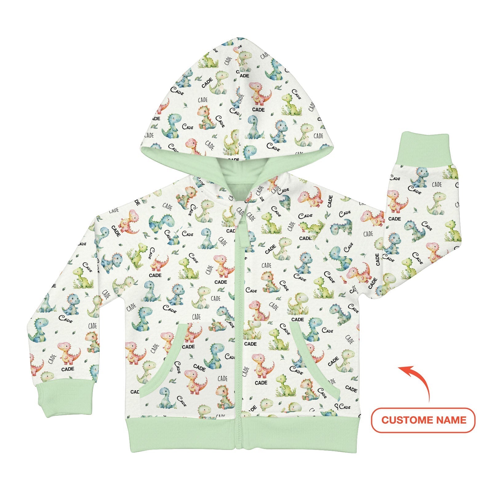 Dinosaur Custom Name Zip Hoodie - StazzyBaby