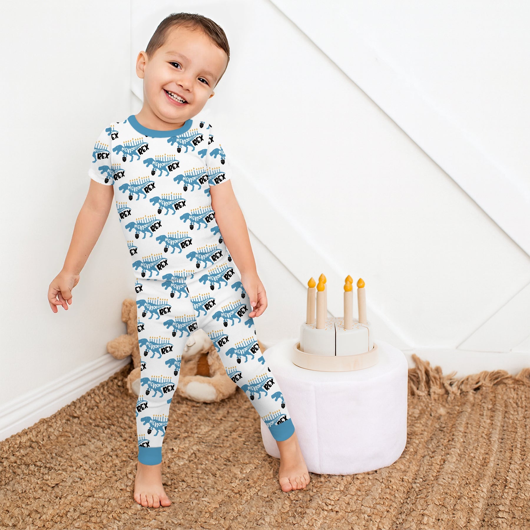 Dinosaur Hanukkah Boy Short Sleeve & Pants Pajama Set - StazzyBaby