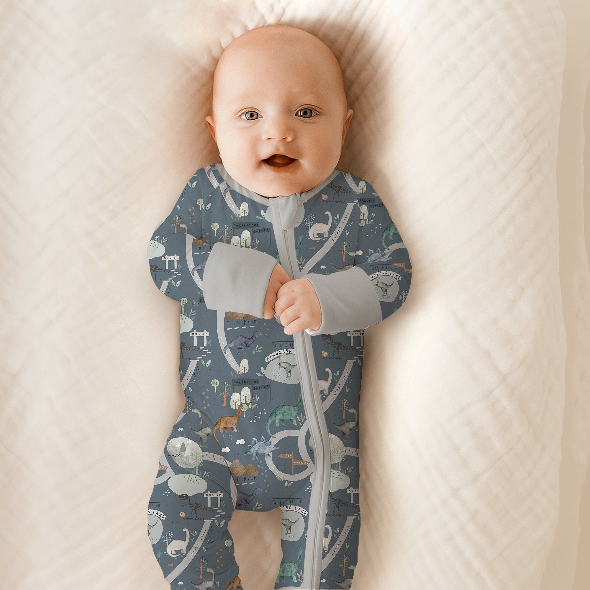 Dinosaur Route Map Convertible Zippered Romper - StazzyBaby