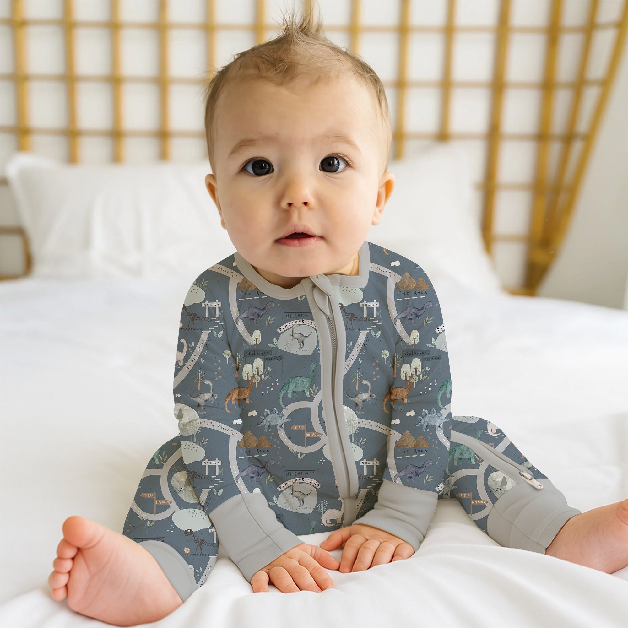 Dinosaur Route Map Convertible Zippered Romper - StazzyBaby