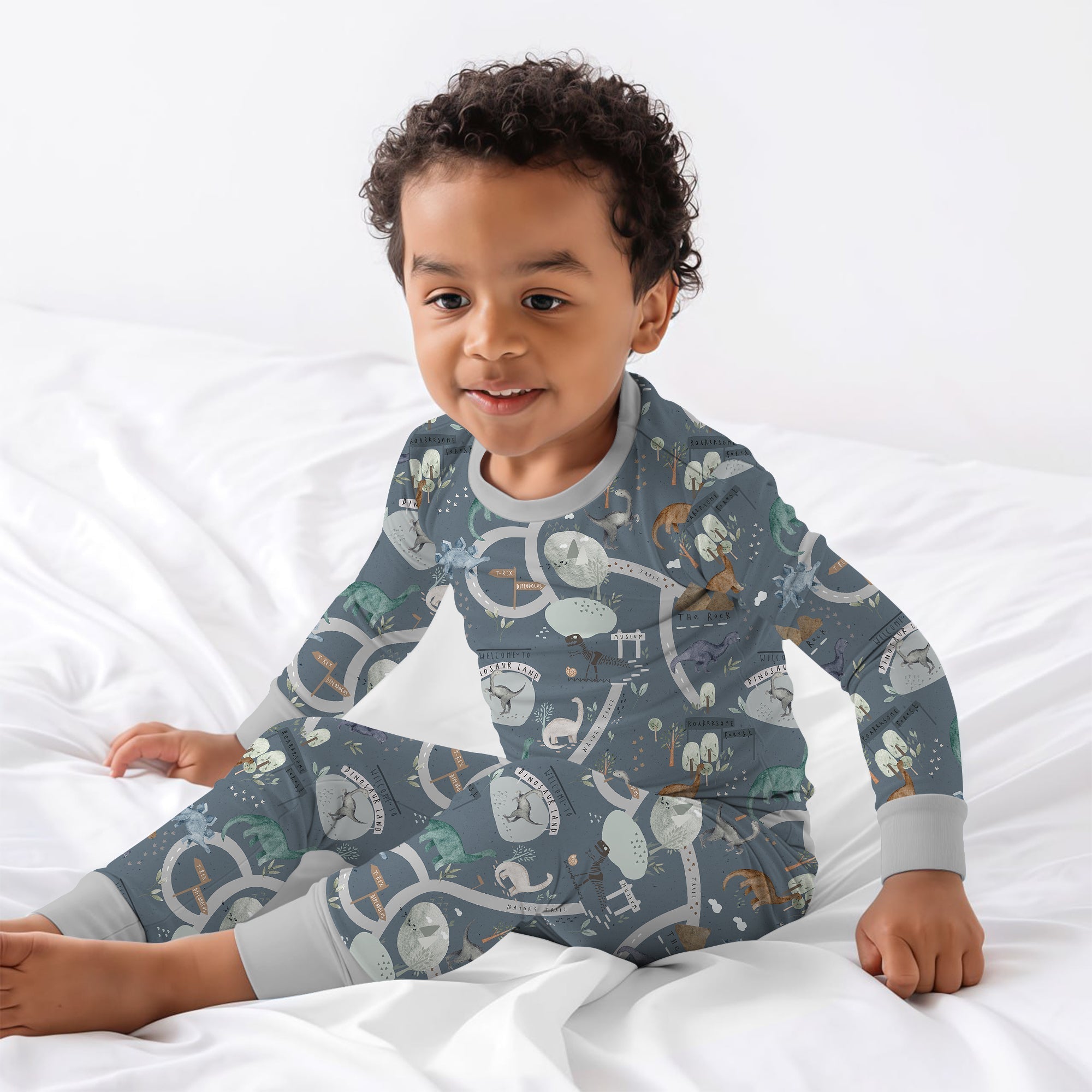 Dinosaur Route Map Two Piece Long Sleeve Pajama Set - StazzyBaby