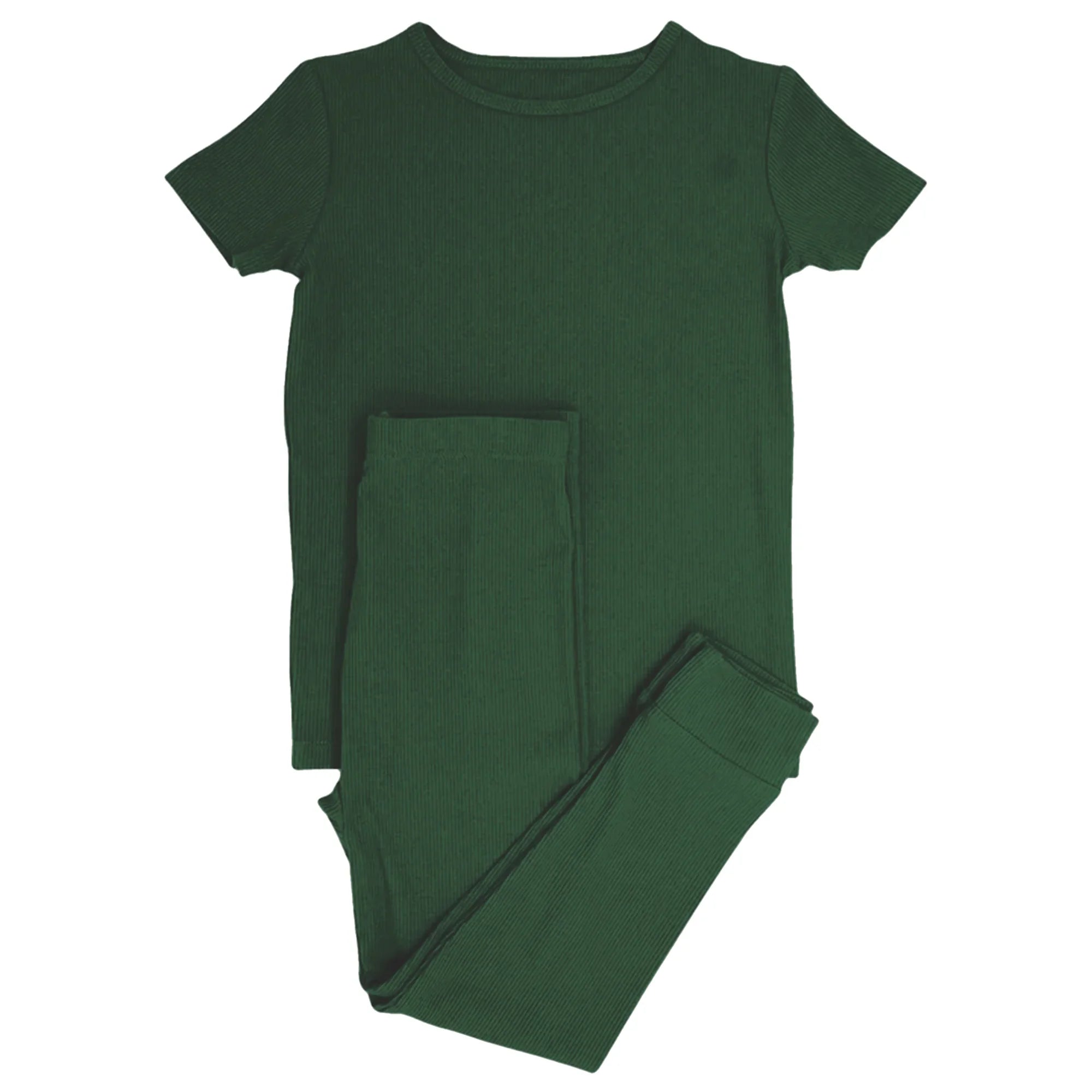 Forest Green Ribbed Two Piece Long Sleeve Pajama Set - StazzyBaby
